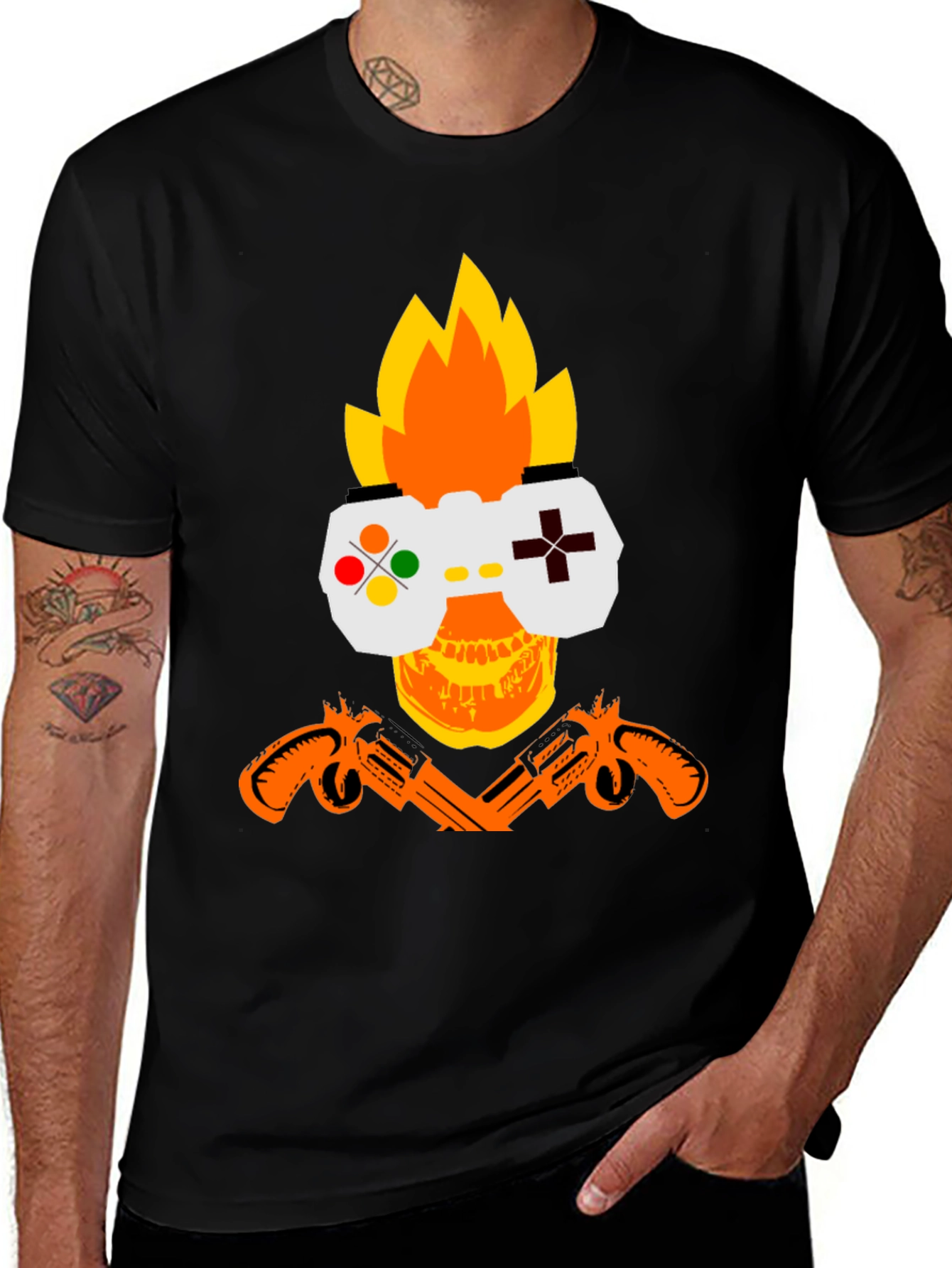 Gamer Skull Graphic T-Shirt - Black