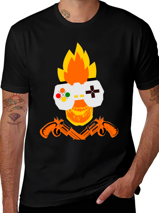 Gamer Skull Graphic T-Shirt - Black
