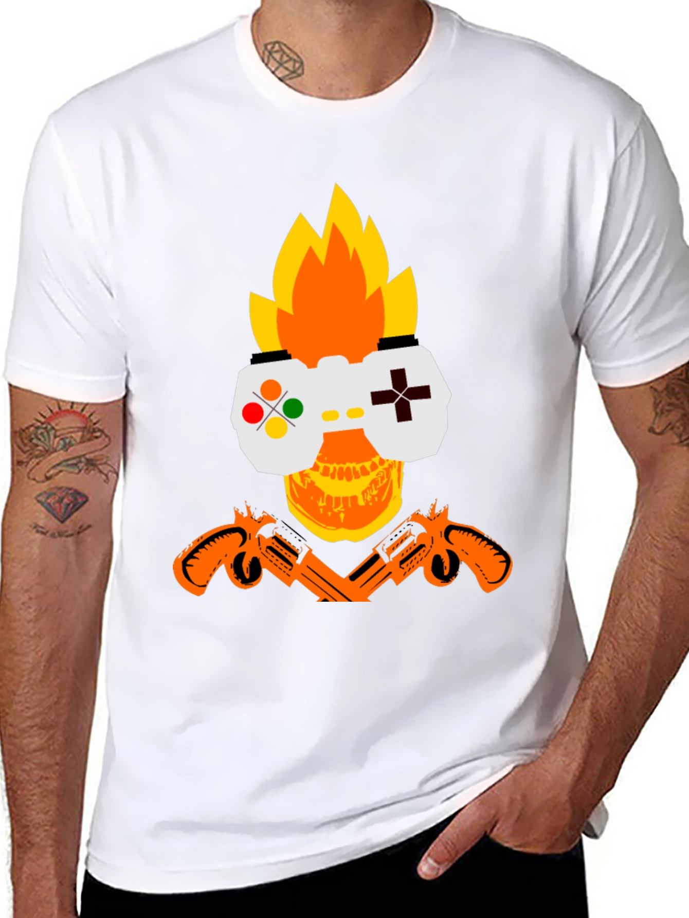 Gamer Skull Graphic T-Shirt - Black