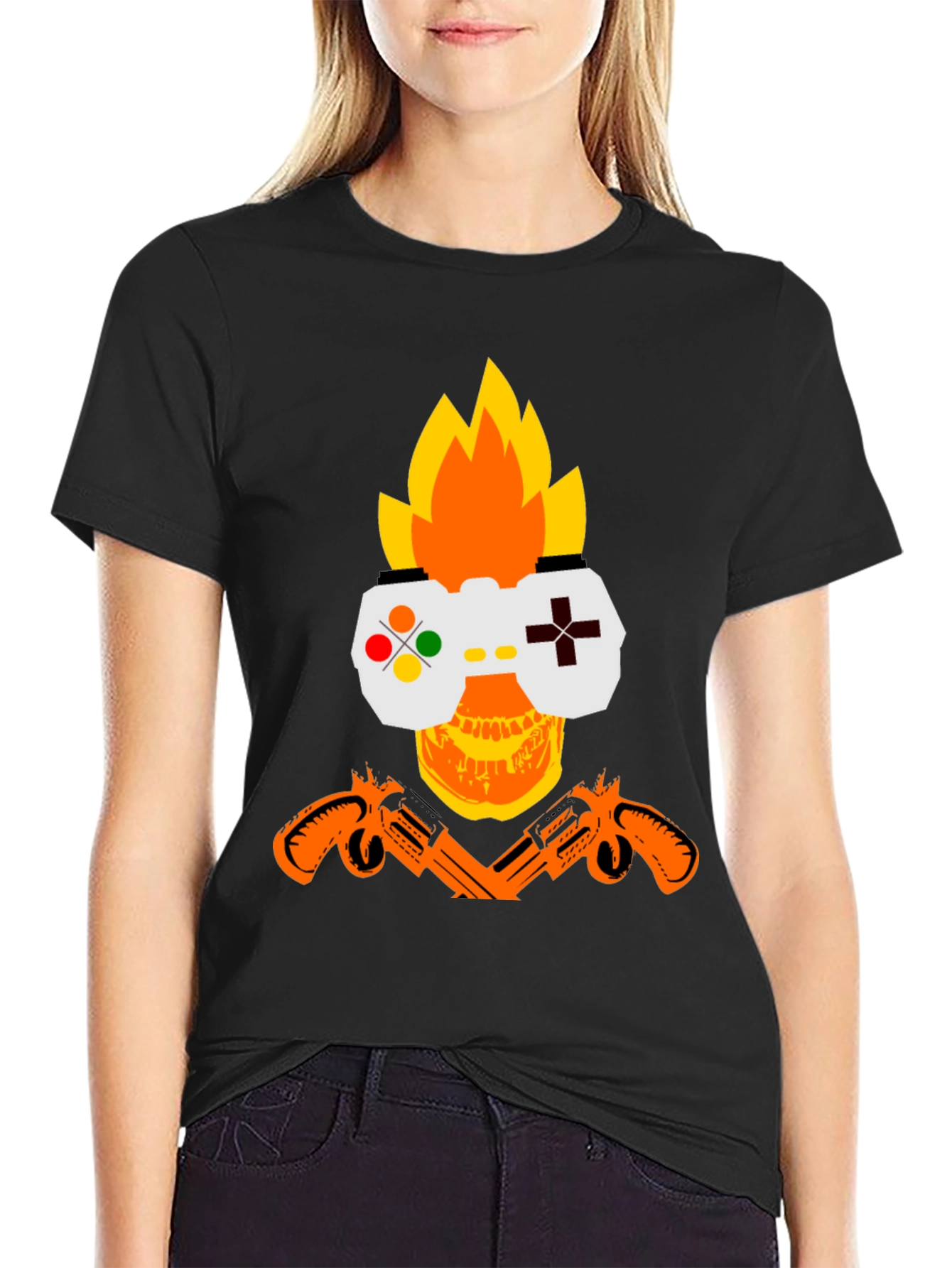 Gamer Skull Graphic T-Shirt - Black
