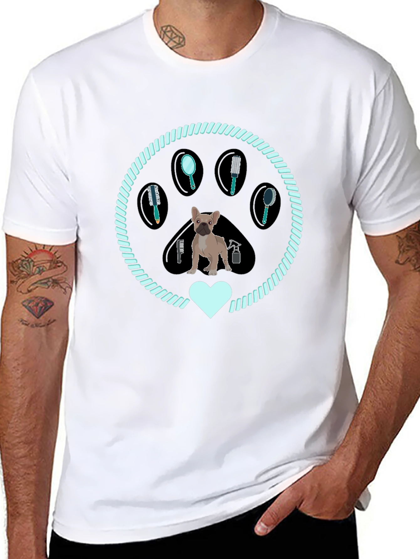 Dog Groomer Paw T-Shirt French Bulldog Design
