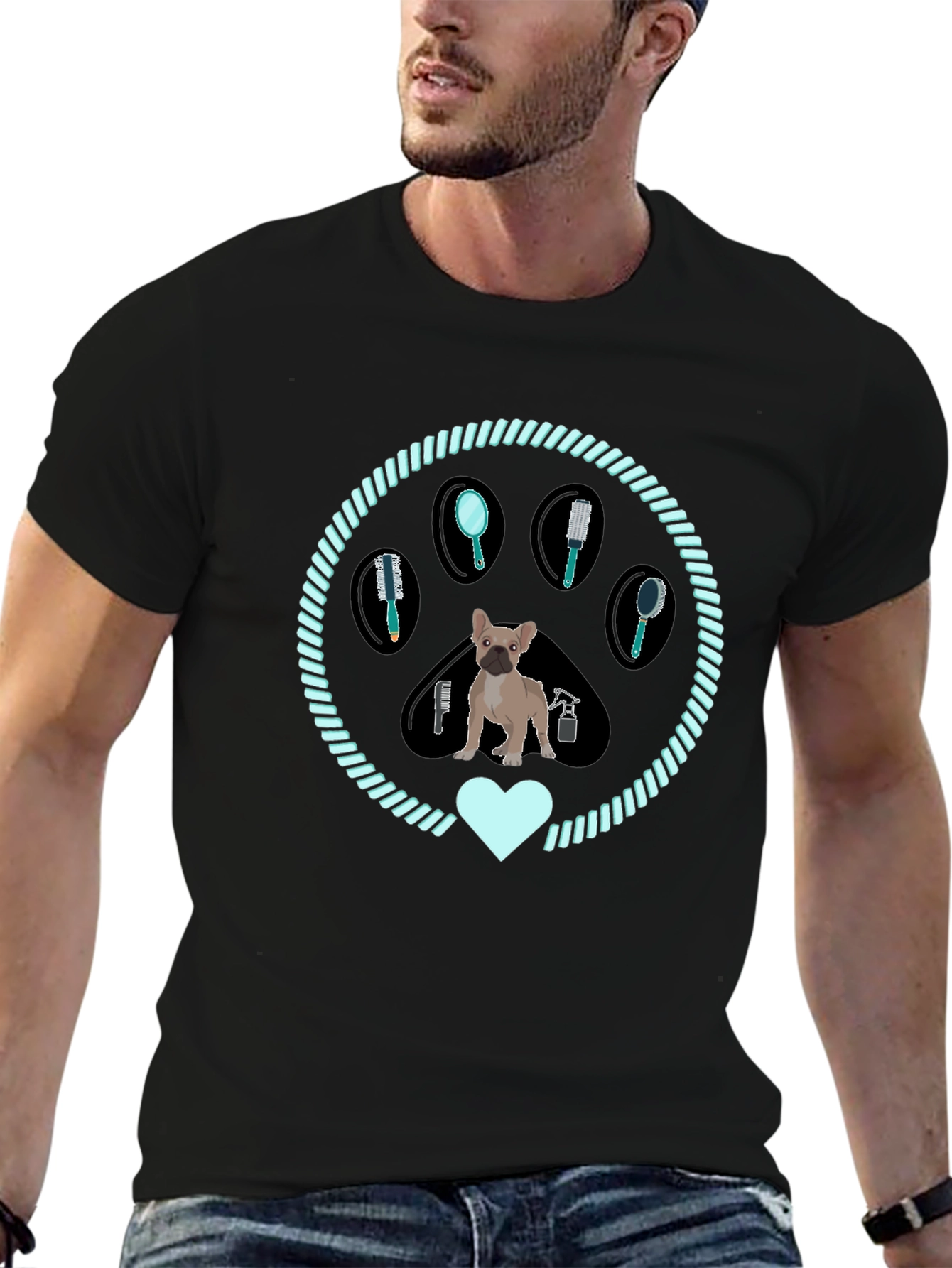 Dog Groomer Paw T-Shirt French Bulldog Design