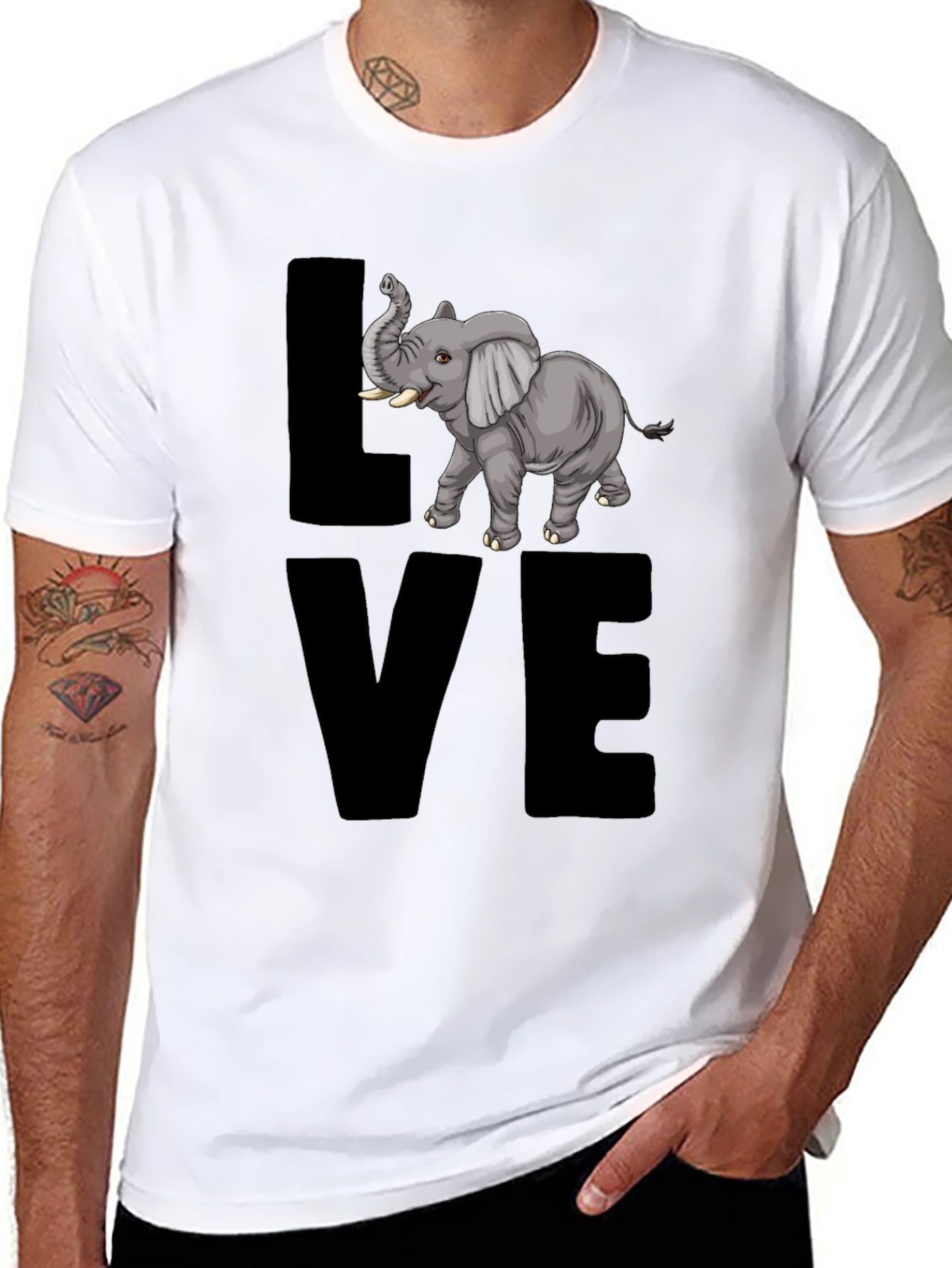 Elephant Love T-Shirt - Mens Black Graphic Tee