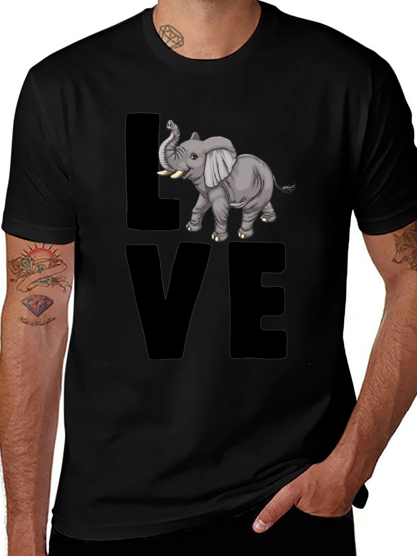 Elephant Love T-Shirt - Mens Black Graphic Tee