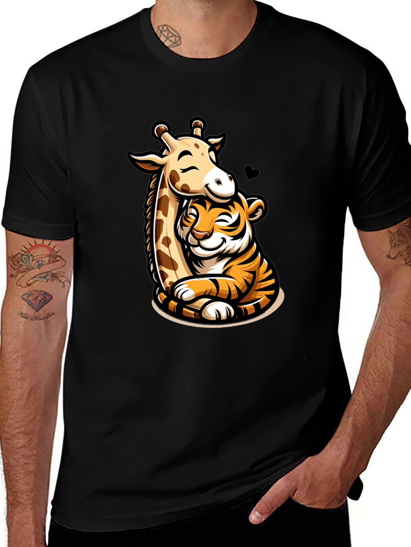 Cute Giraffe and Tiger Hug T-Shirt