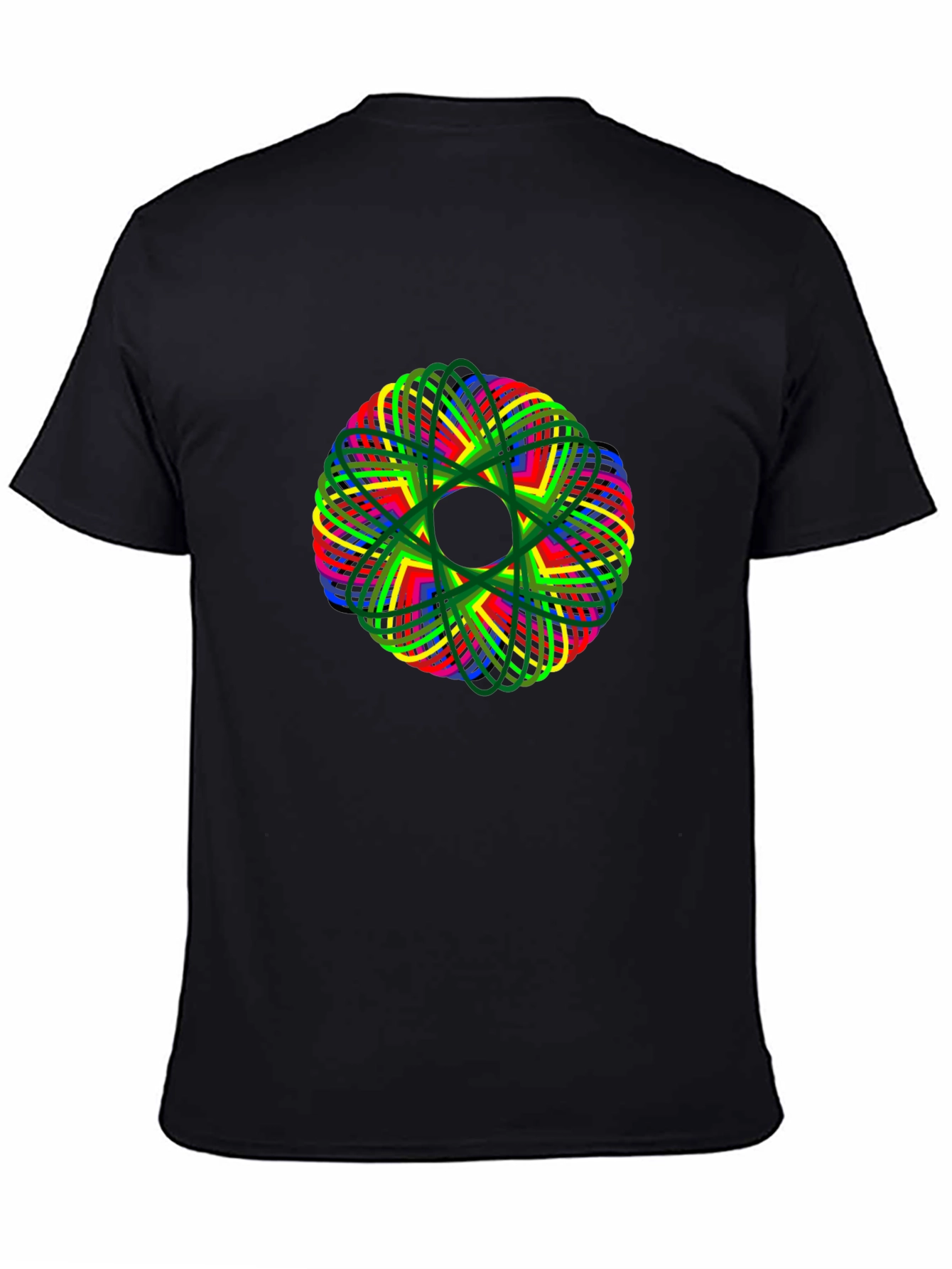 Abstract Geometric Mandala Graphic Print Black T-Shirt