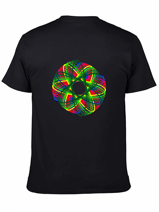 Abstract Geometric Mandala Graphic Print Black T-Shirt