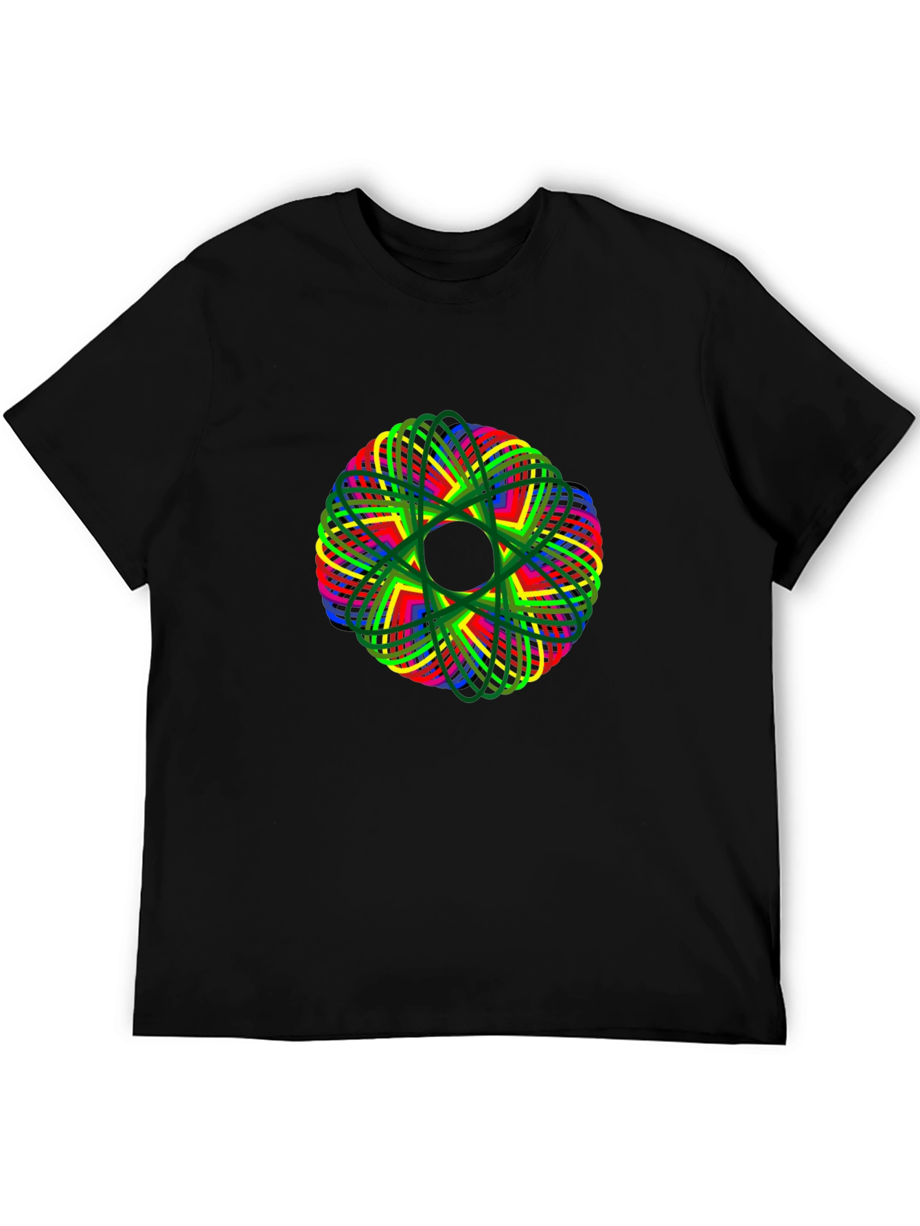 Abstract Geometric Mandala Graphic Print Black T-Shirt