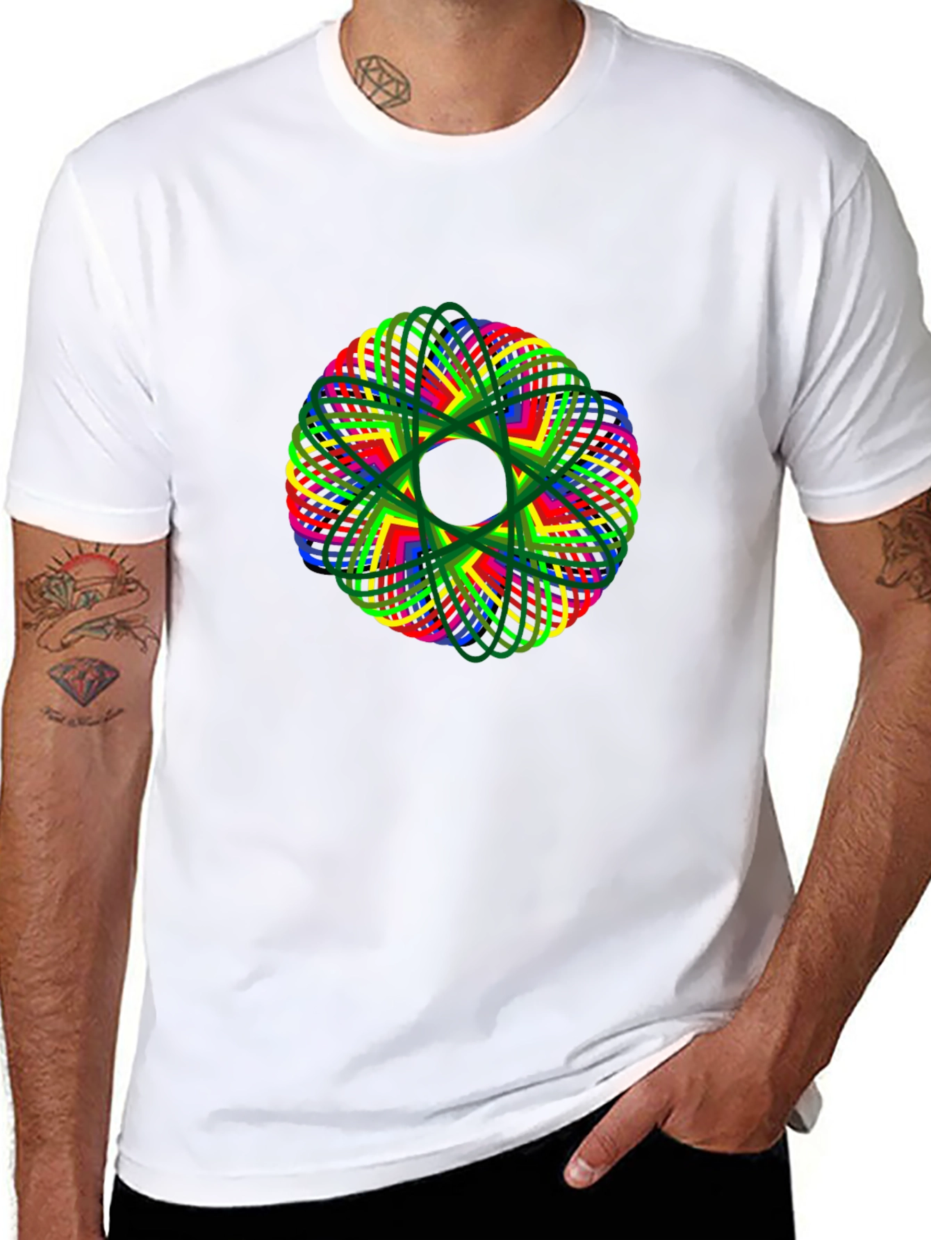 Abstract Geometric Mandala Graphic Print Black T-Shirt