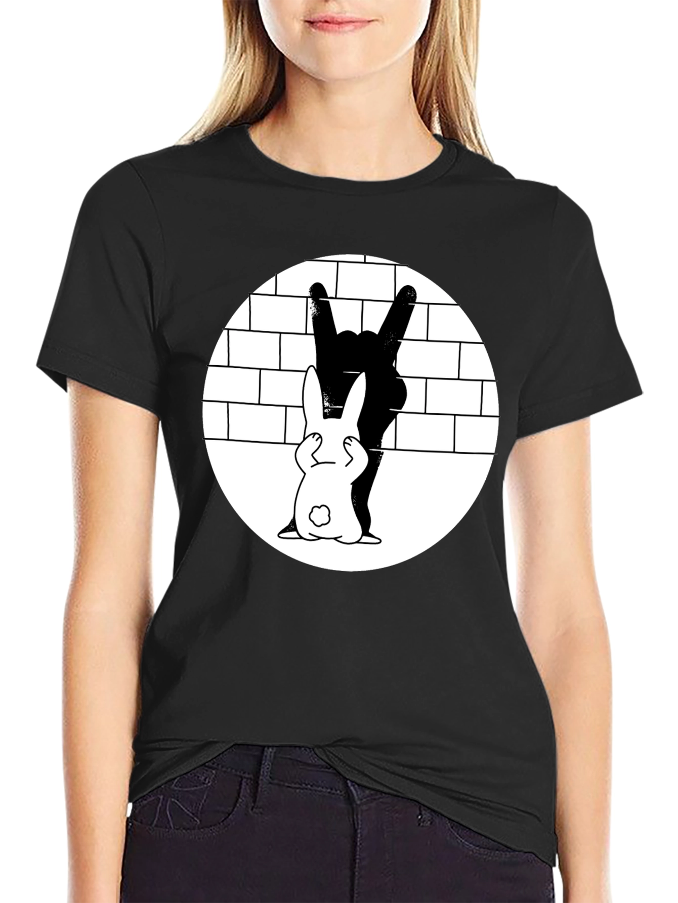 Rabbit Metal Hand T-Shirt - Rock On!