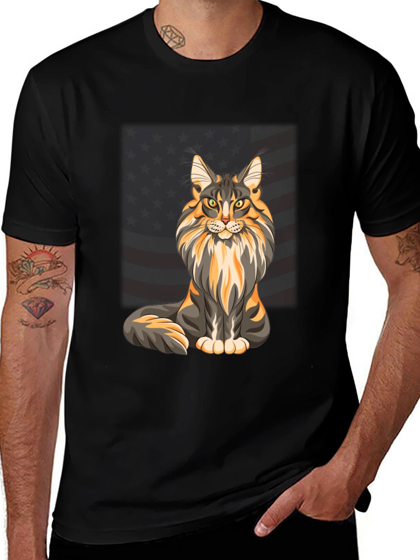 Maine Coon Cat American Flag T-Shirt