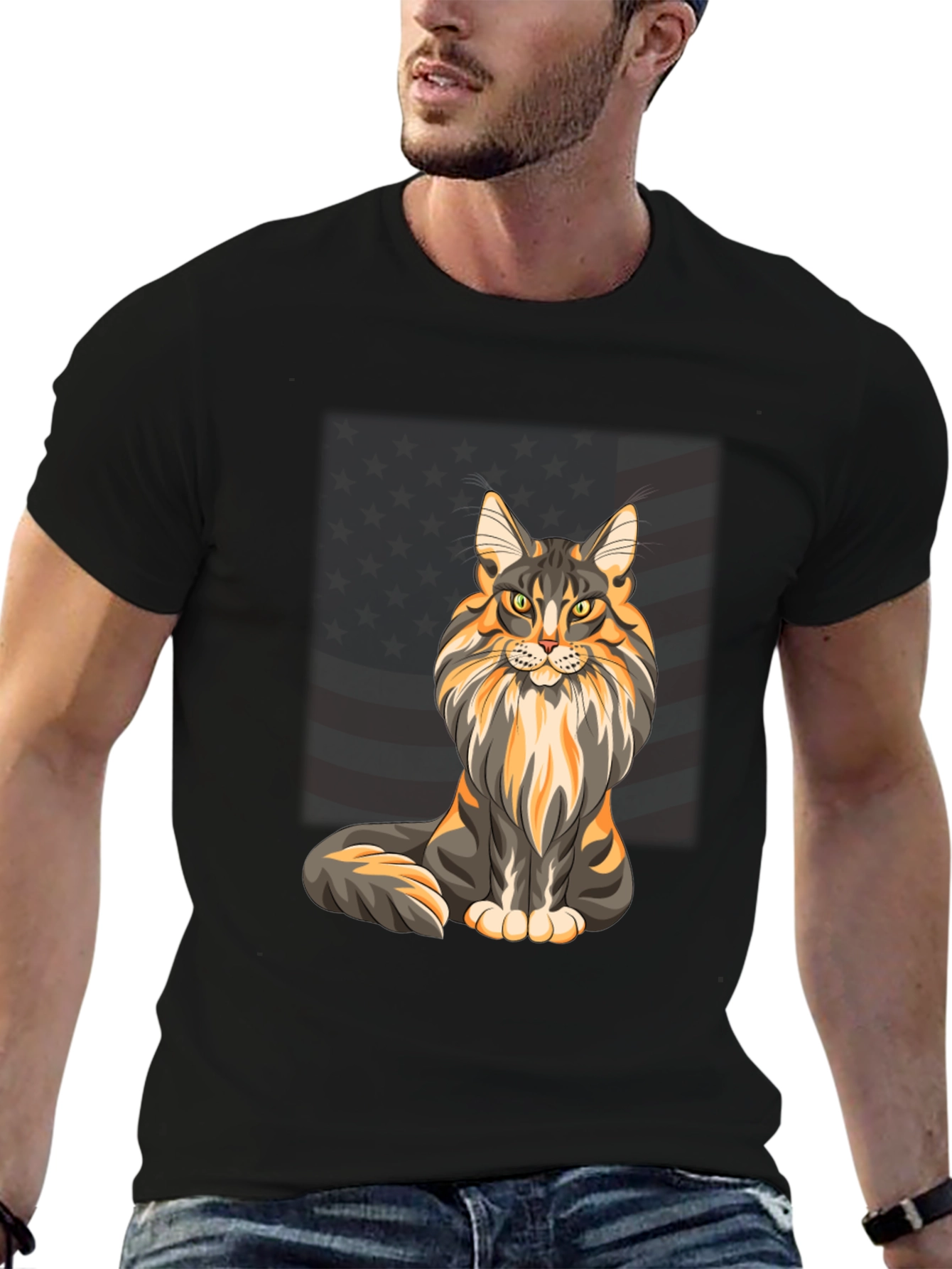 Maine Coon Cat American Flag T-Shirt