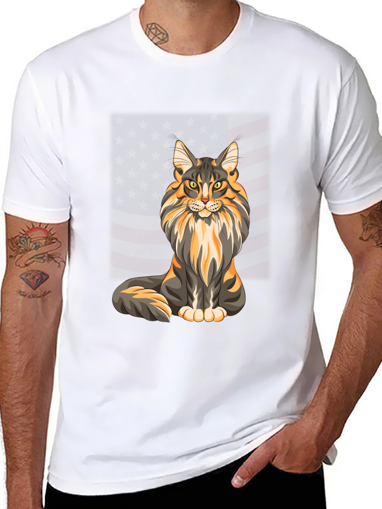 Maine Coon Cat American Flag T-Shirt