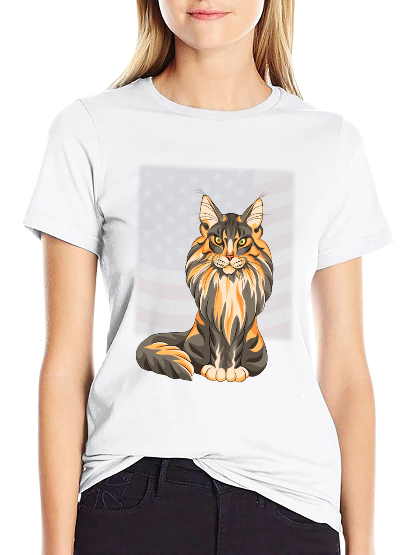 Maine Coon Cat American Flag T-Shirt