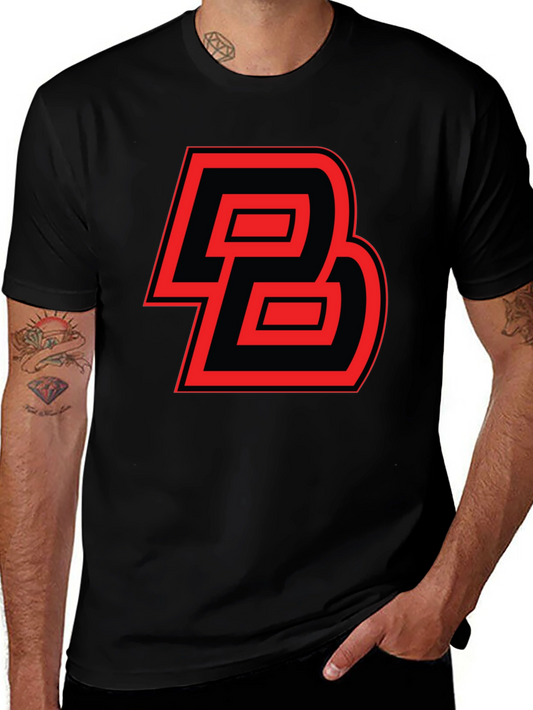 Bold Initial Tee: Red and Black Graphic Print