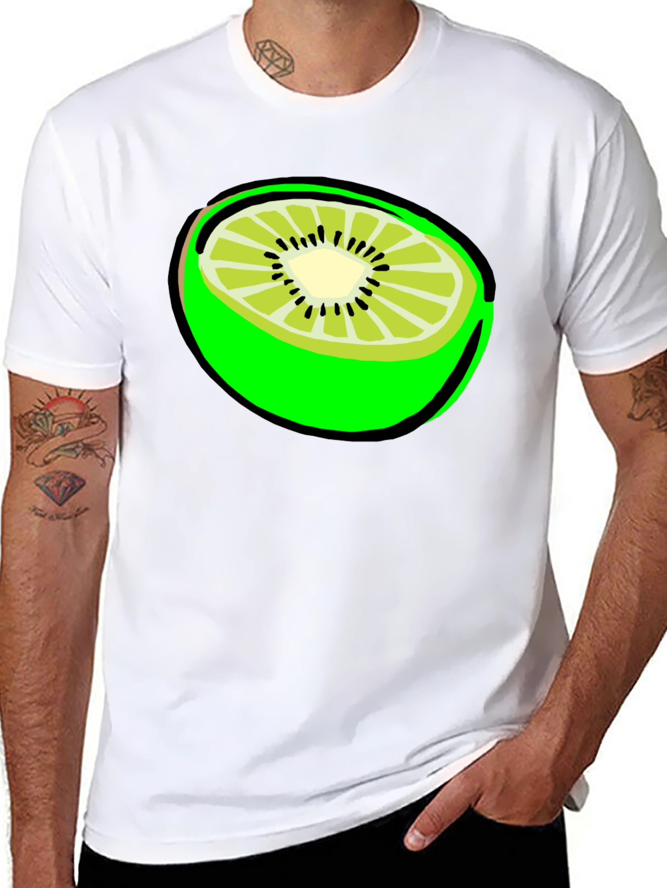 Kiwi Slice Graphic Tee - Black Cotton T-Shirt