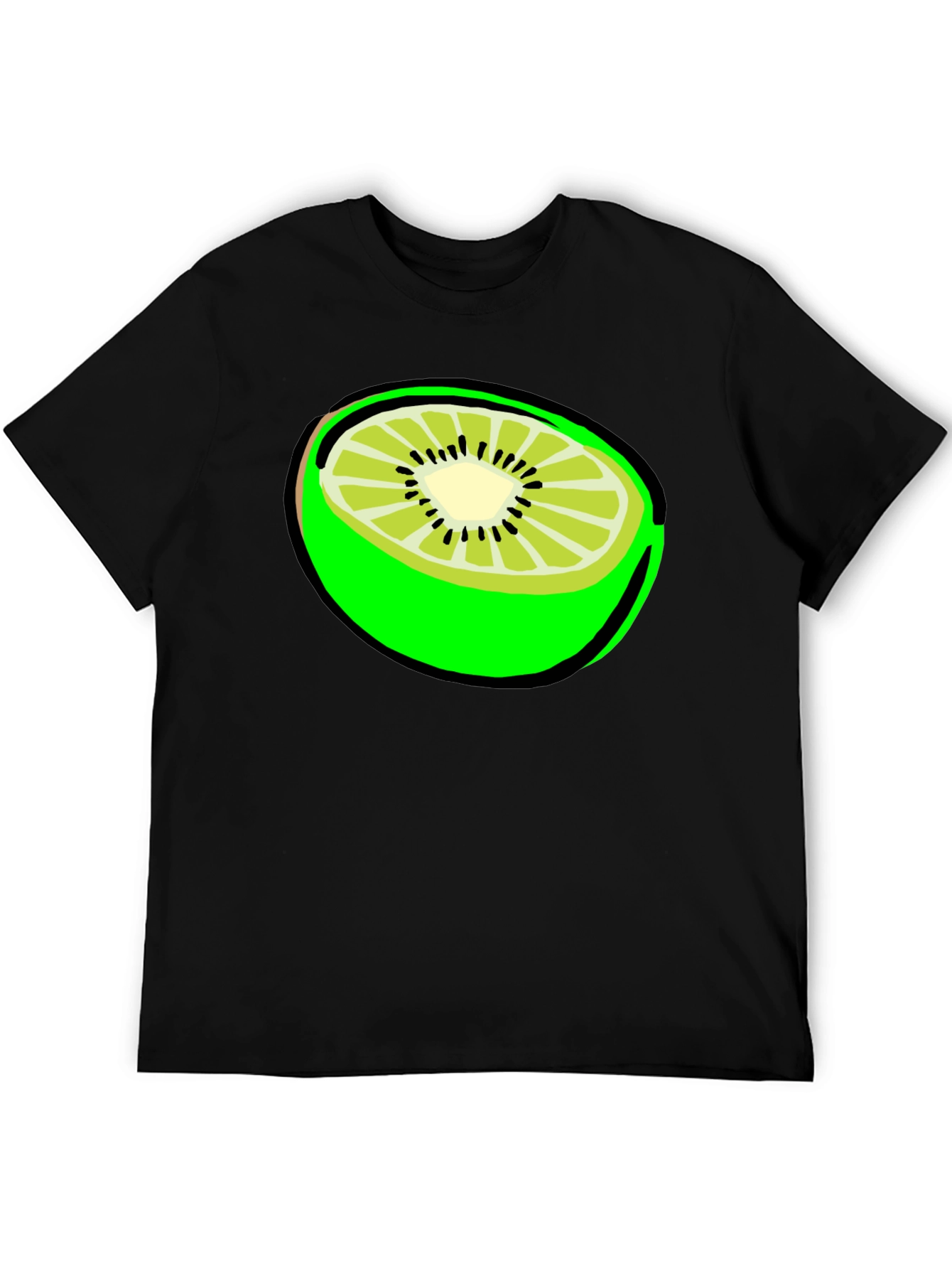Kiwi Slice Graphic Tee - Black Cotton T-Shirt