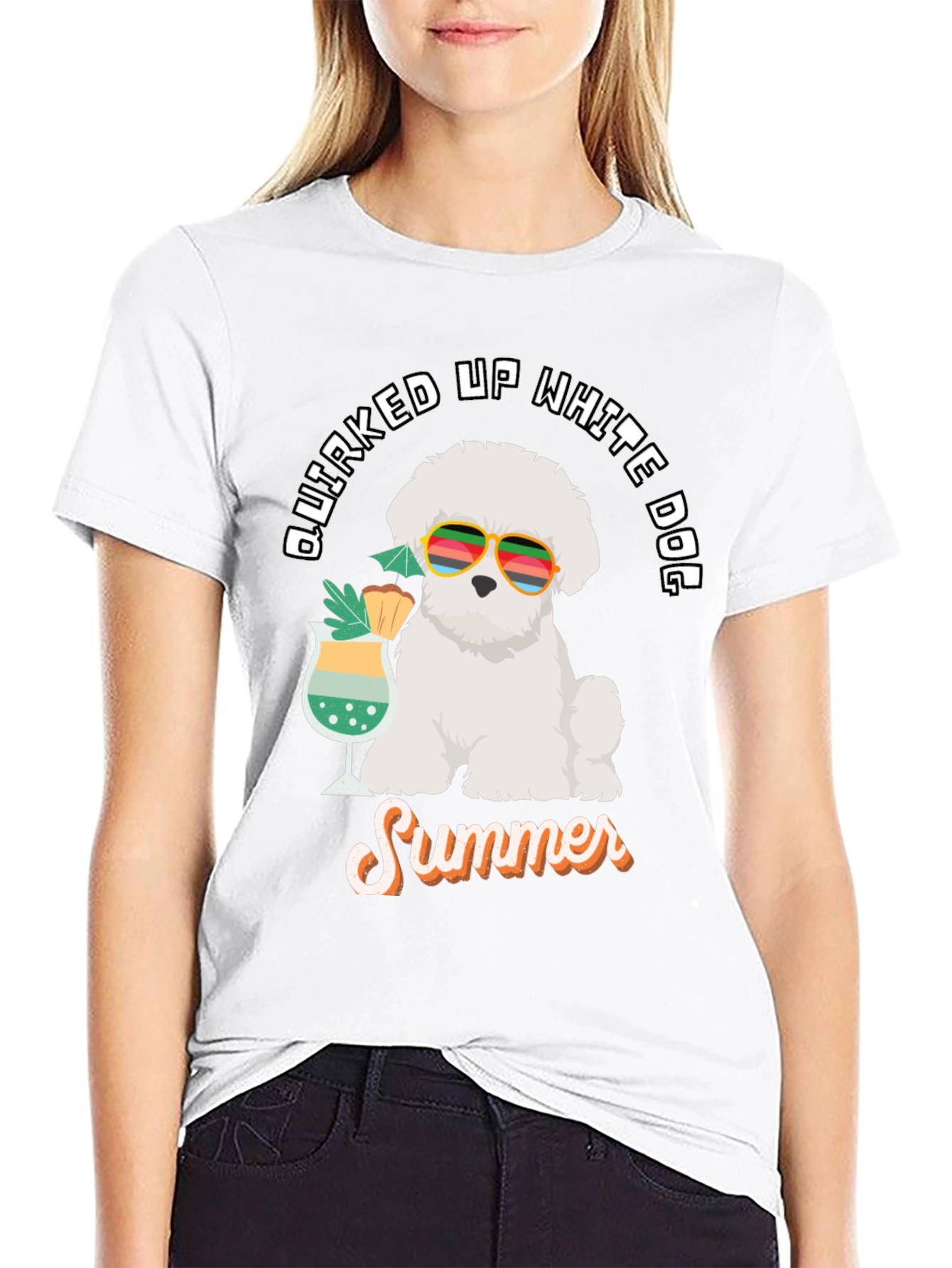 Quirked Up White Dog Summer T-Shirt