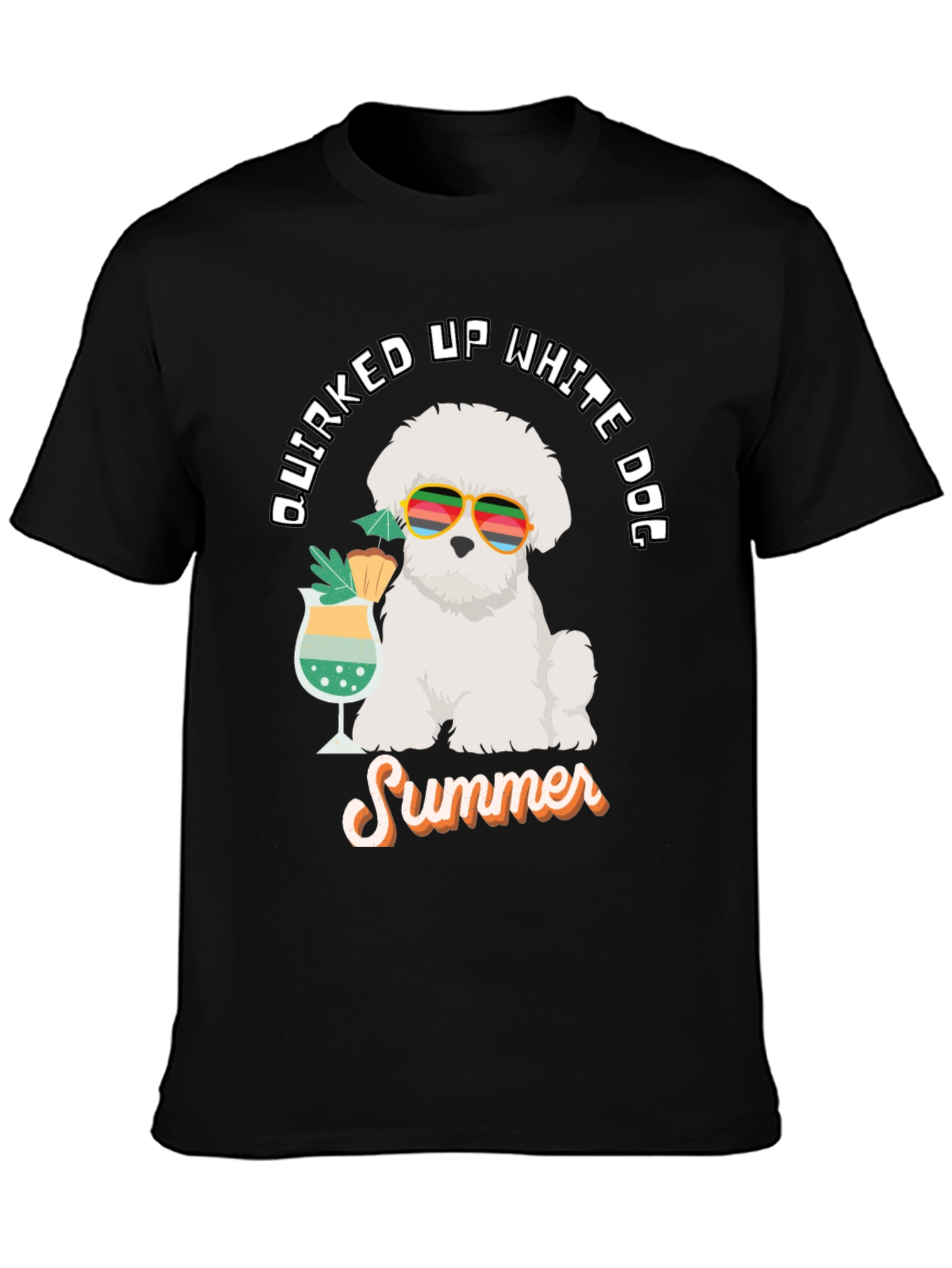 Quirked Up White Dog Summer T-Shirt