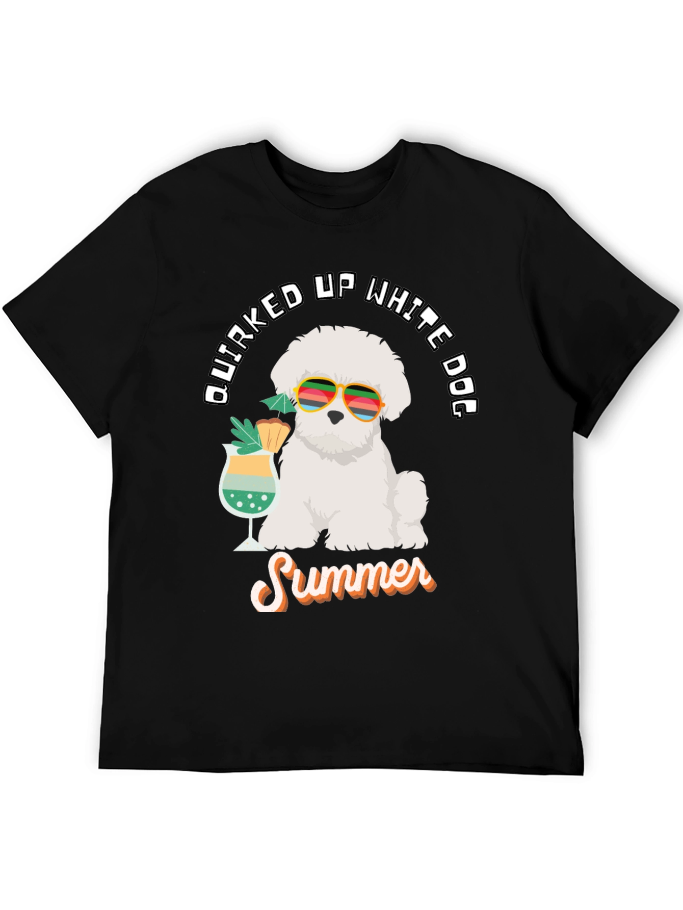 Quirked Up White Dog Summer T-Shirt