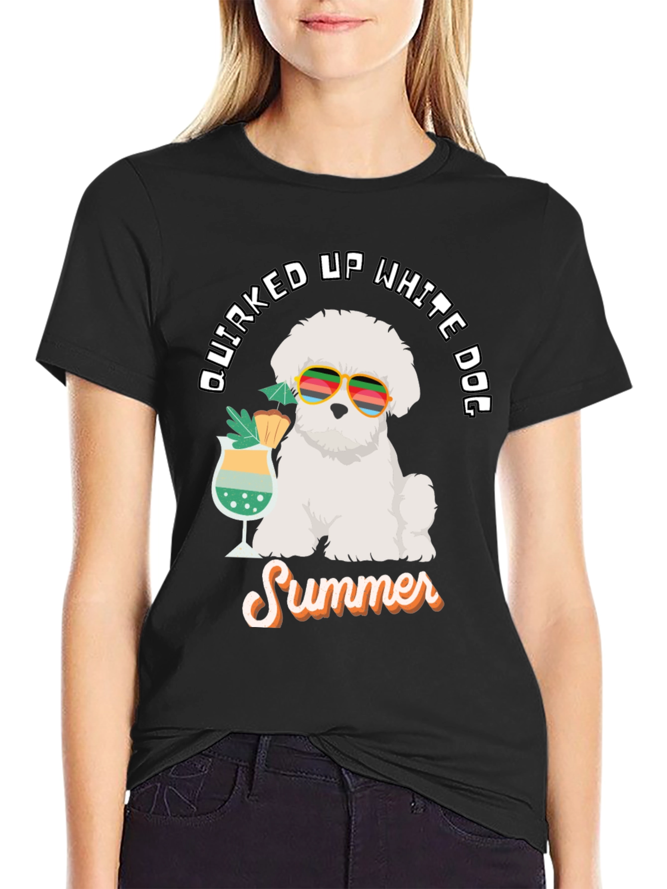Quirked Up White Dog Summer T-Shirt