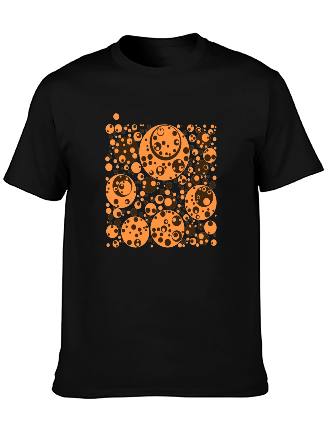 Abstract Orange Circle Pattern Black T-Shirt