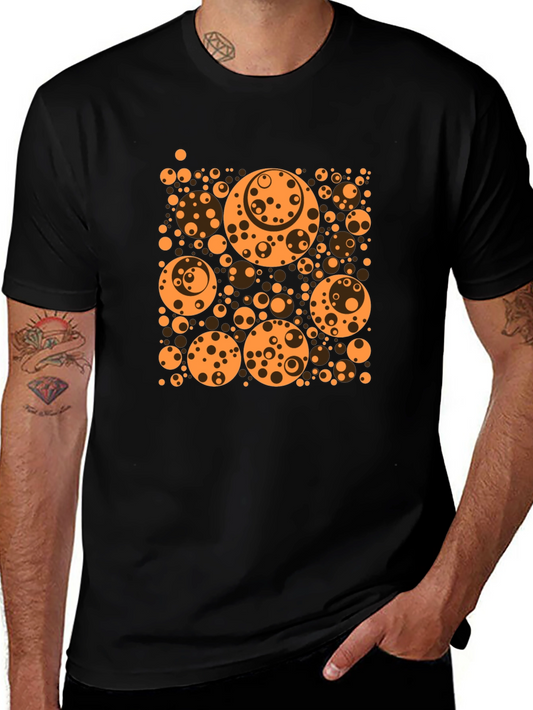 Abstract Orange Circle Pattern Black T-Shirt
