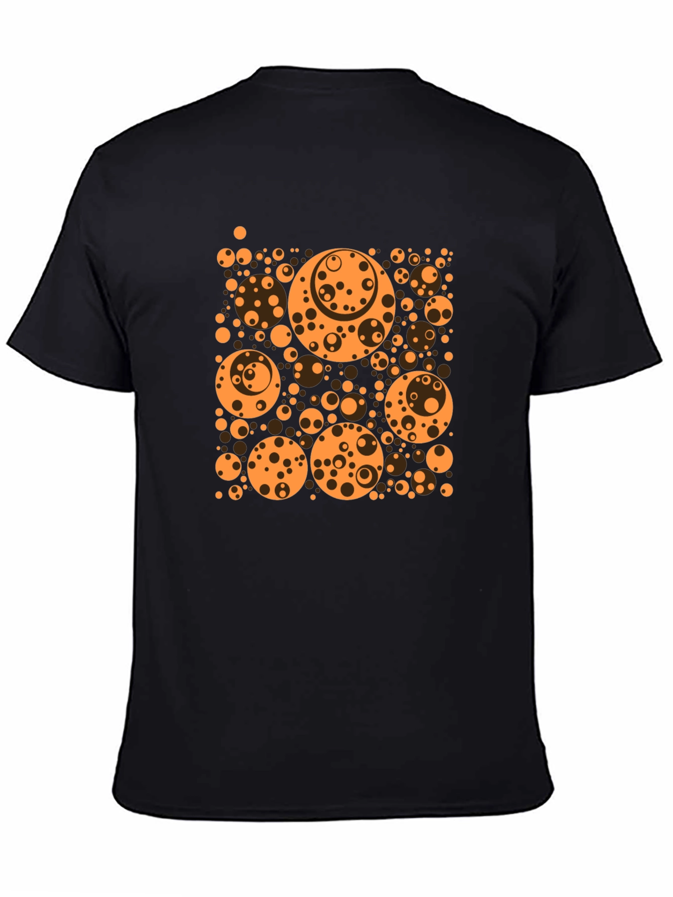 Abstract Orange Circle Pattern Black T-Shirt
