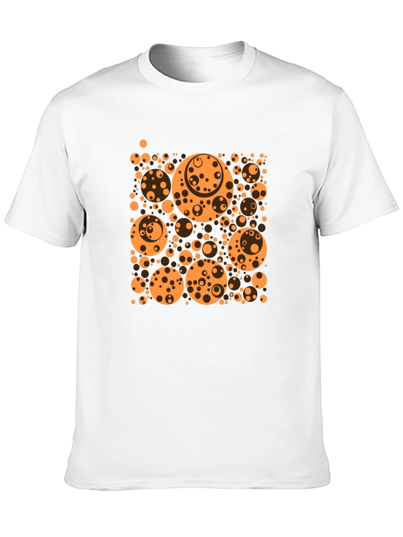 Abstract Orange Circle Pattern Black T-Shirt