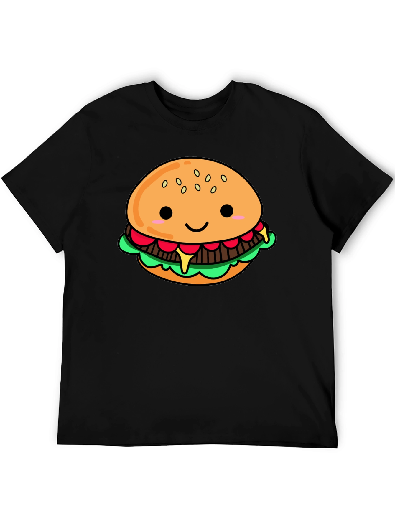Cute Cartoon Burger Black T-Shirt