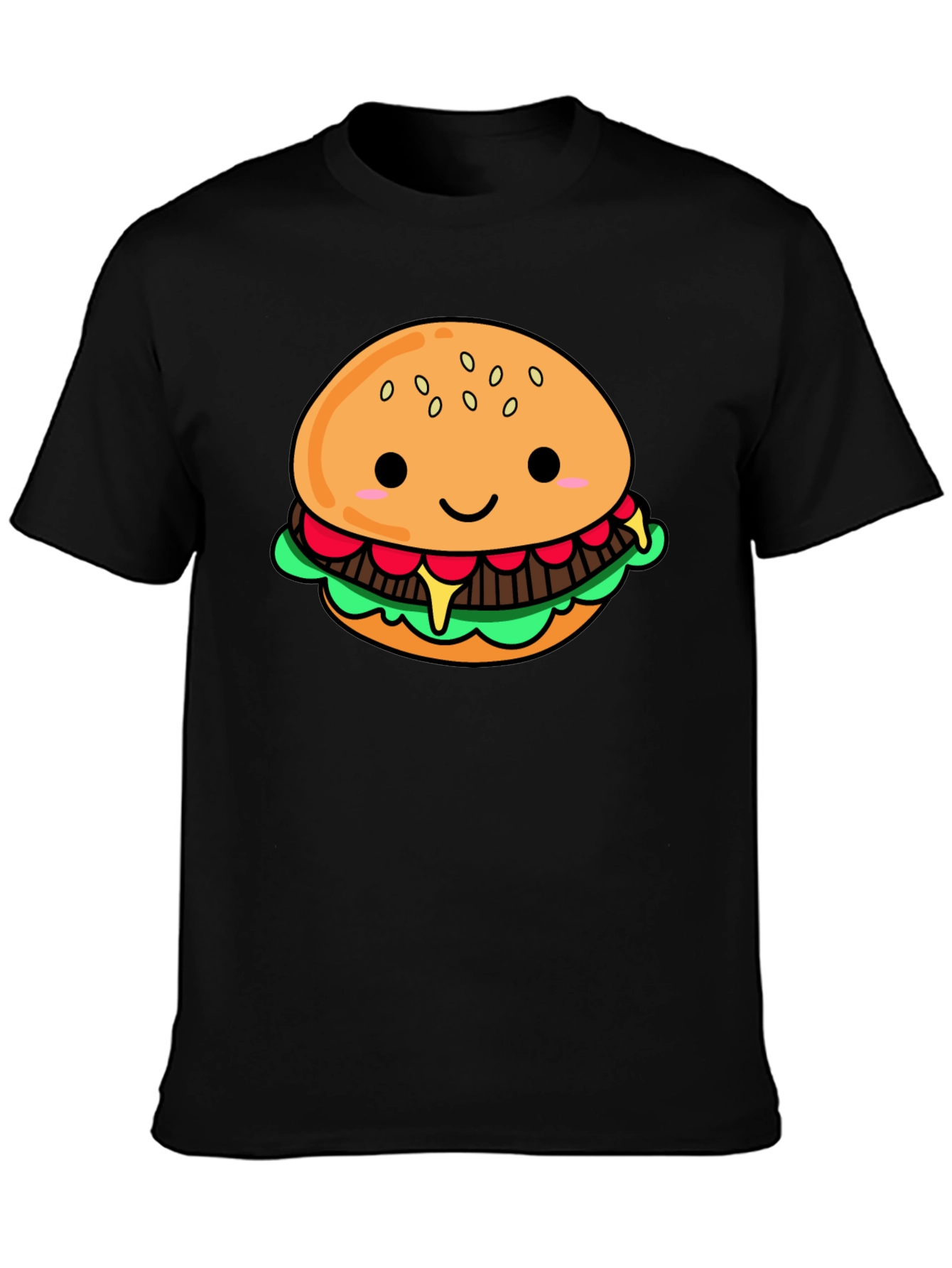 Cute Cartoon Burger Black T-Shirt