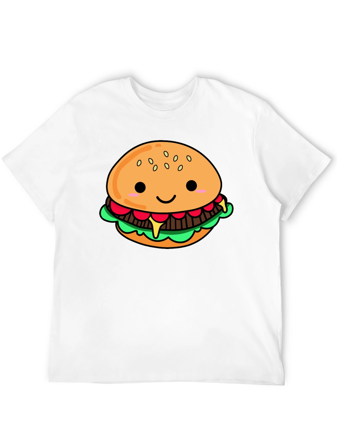 Cute Cartoon Burger Black T-Shirt