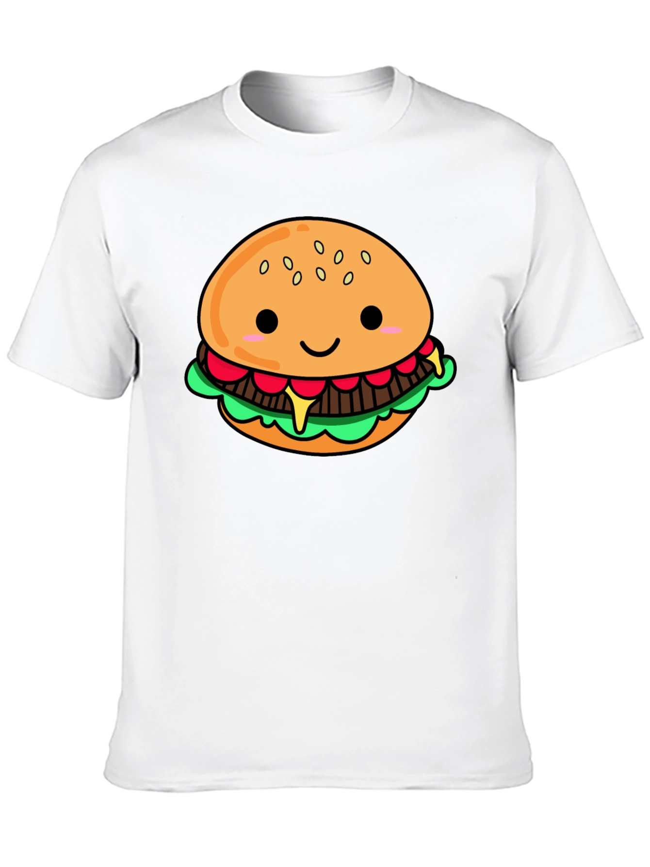 Cute Cartoon Burger Black T-Shirt