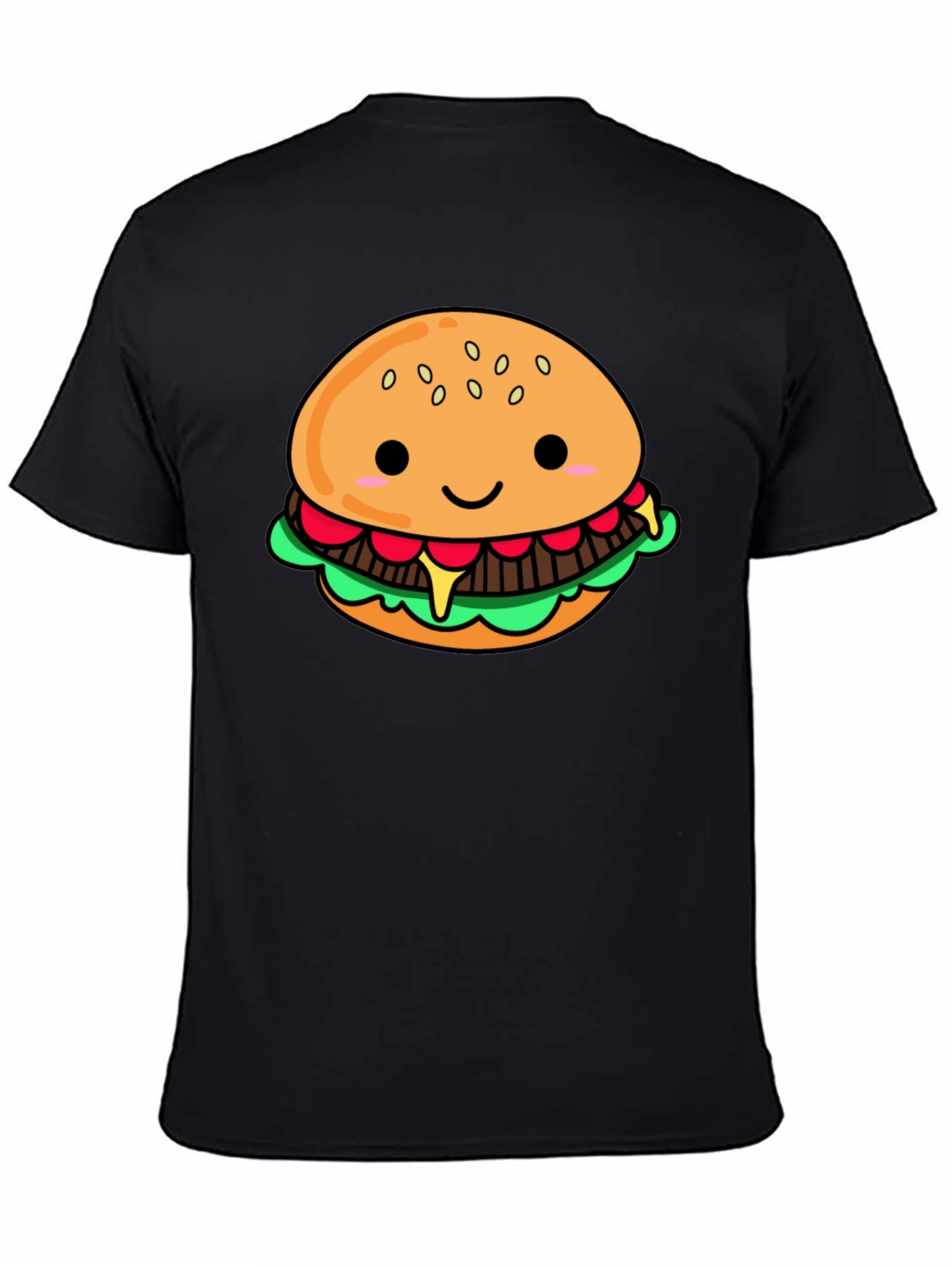 Cute Cartoon Burger Black T-Shirt