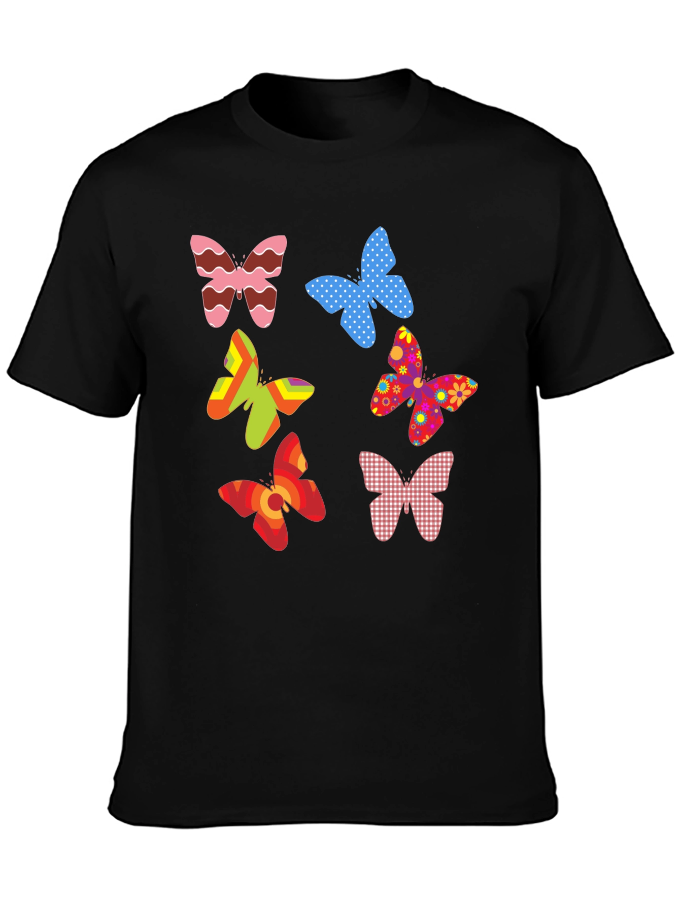 Butterfly Pattern Mens Black T-Shirt