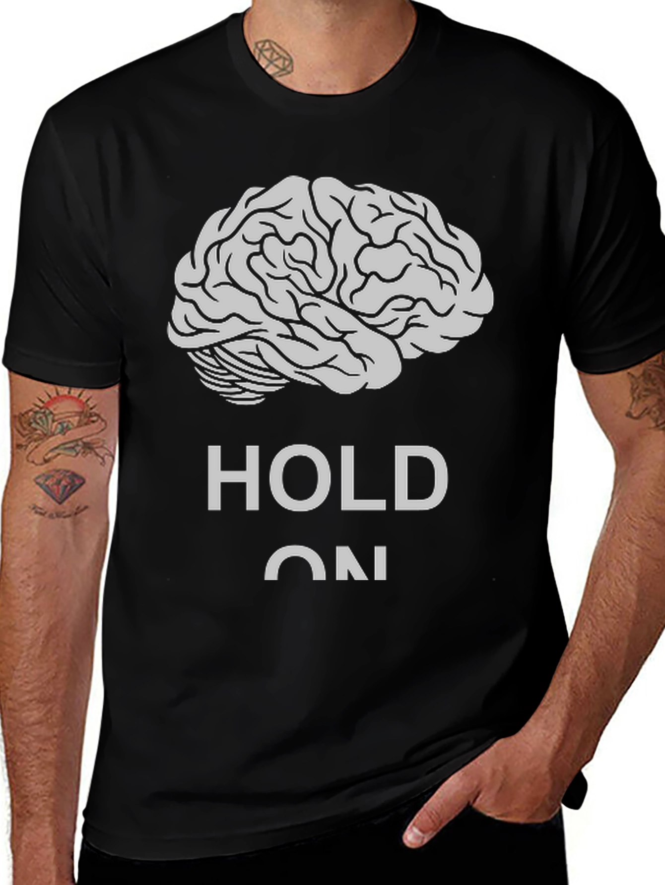 Brain Hold On Black T-Shirt