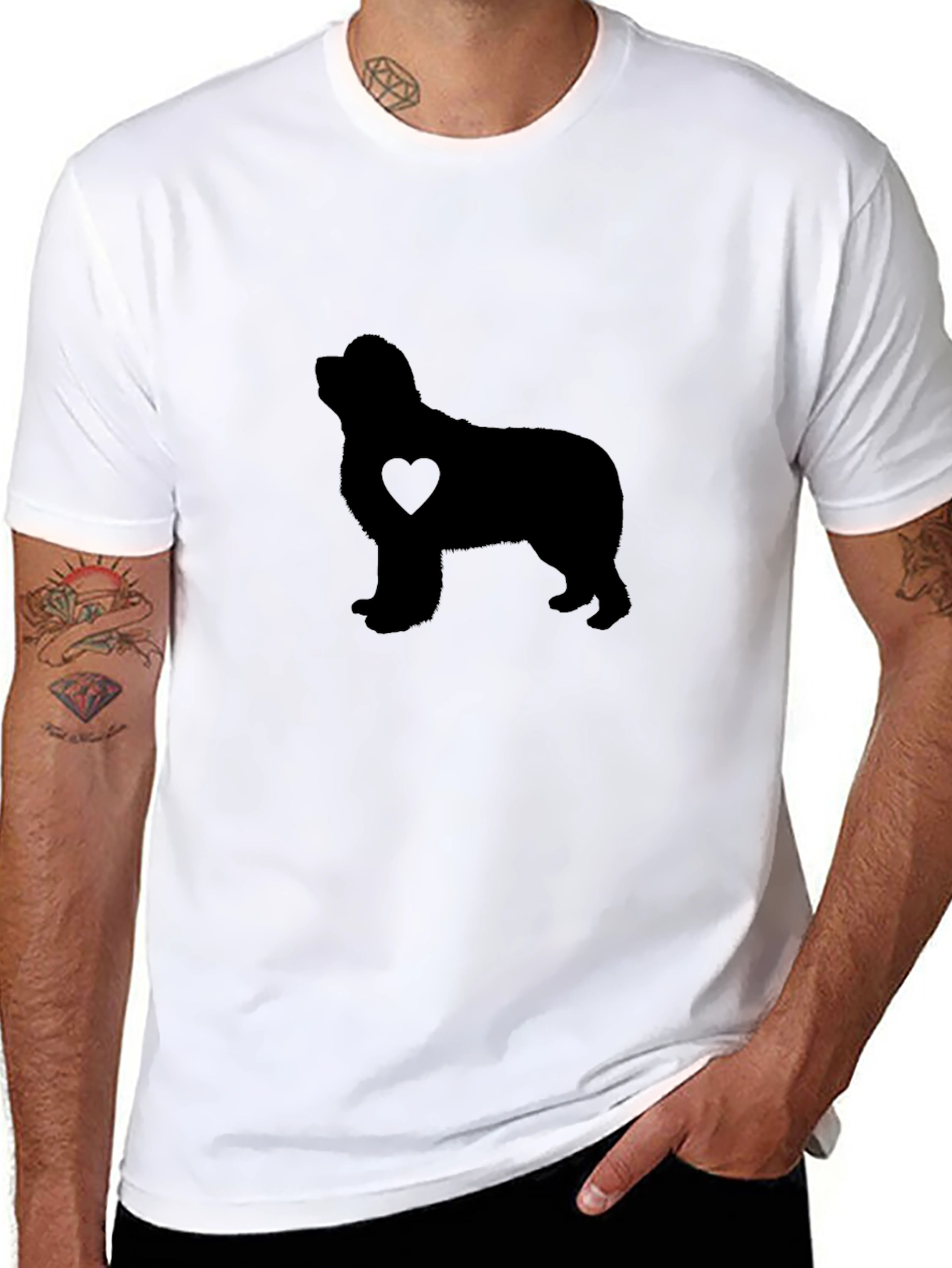Dog Lover Black Tee with Heart Silhouette