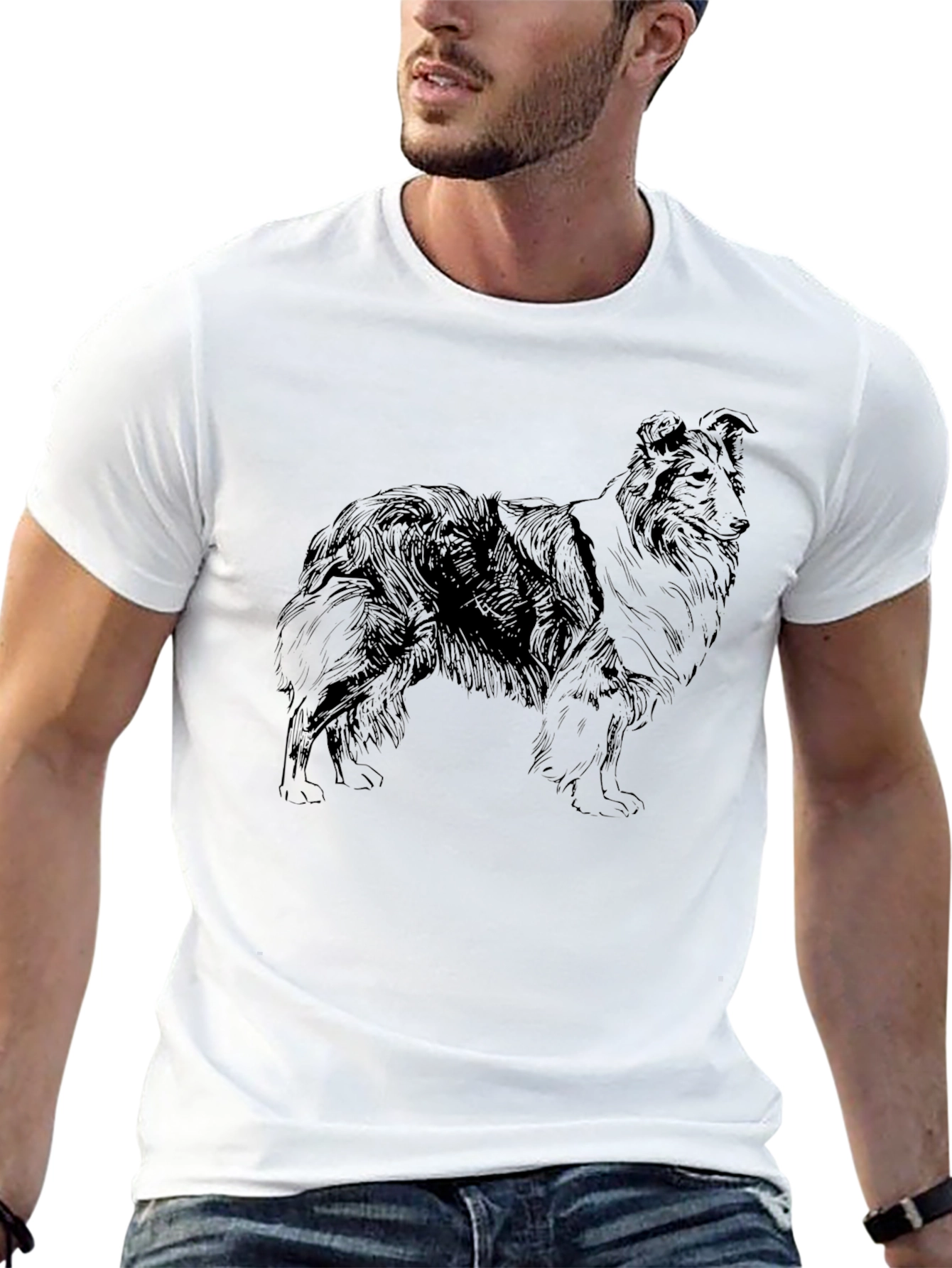Dog Sketch T-Shirt - Mens Black Tee