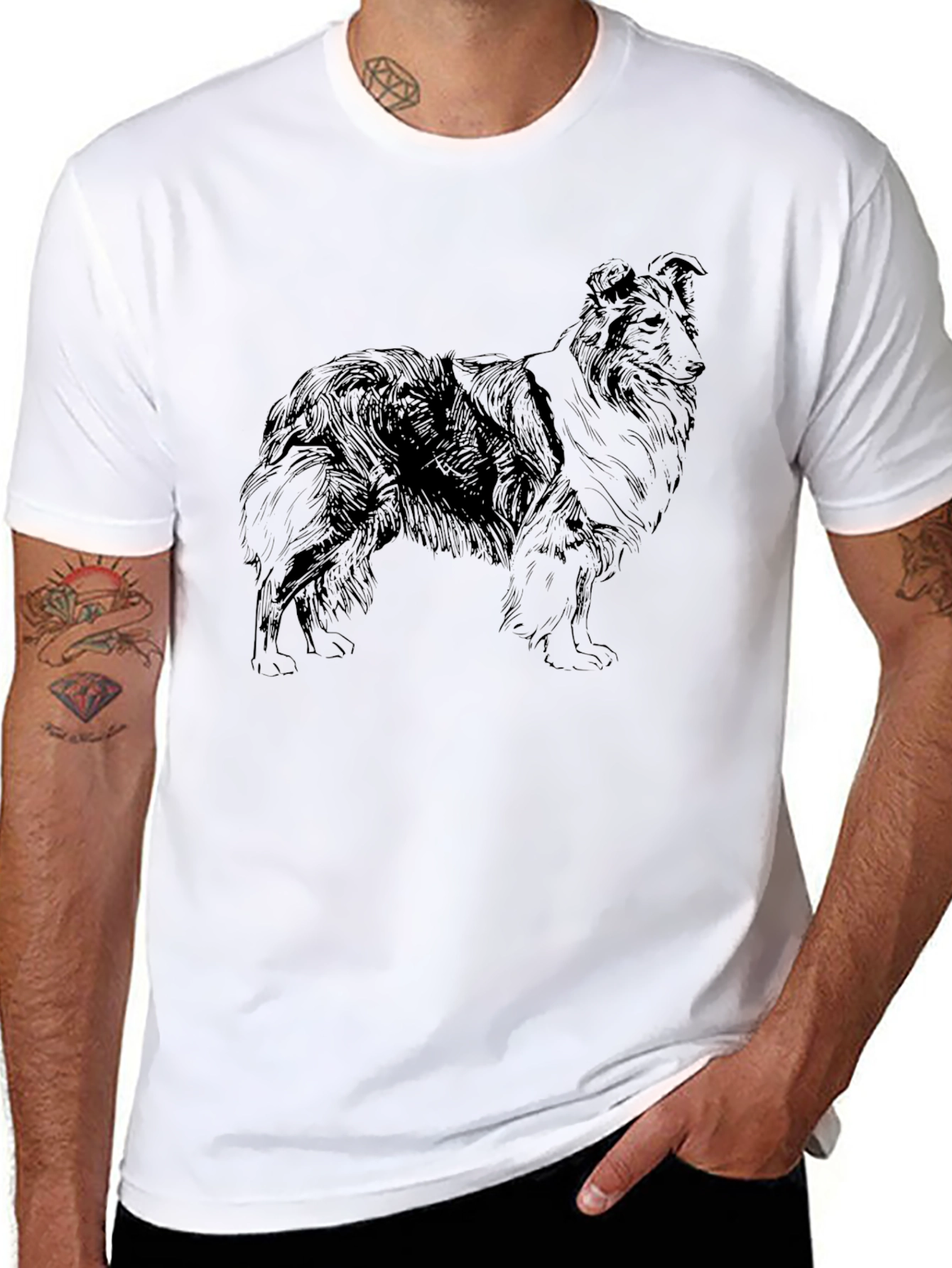 Dog Sketch T-Shirt - Mens Black Tee