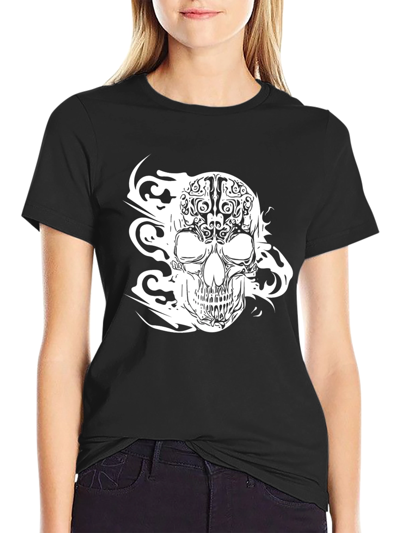 Skull Graphic Print Black T-Shirt