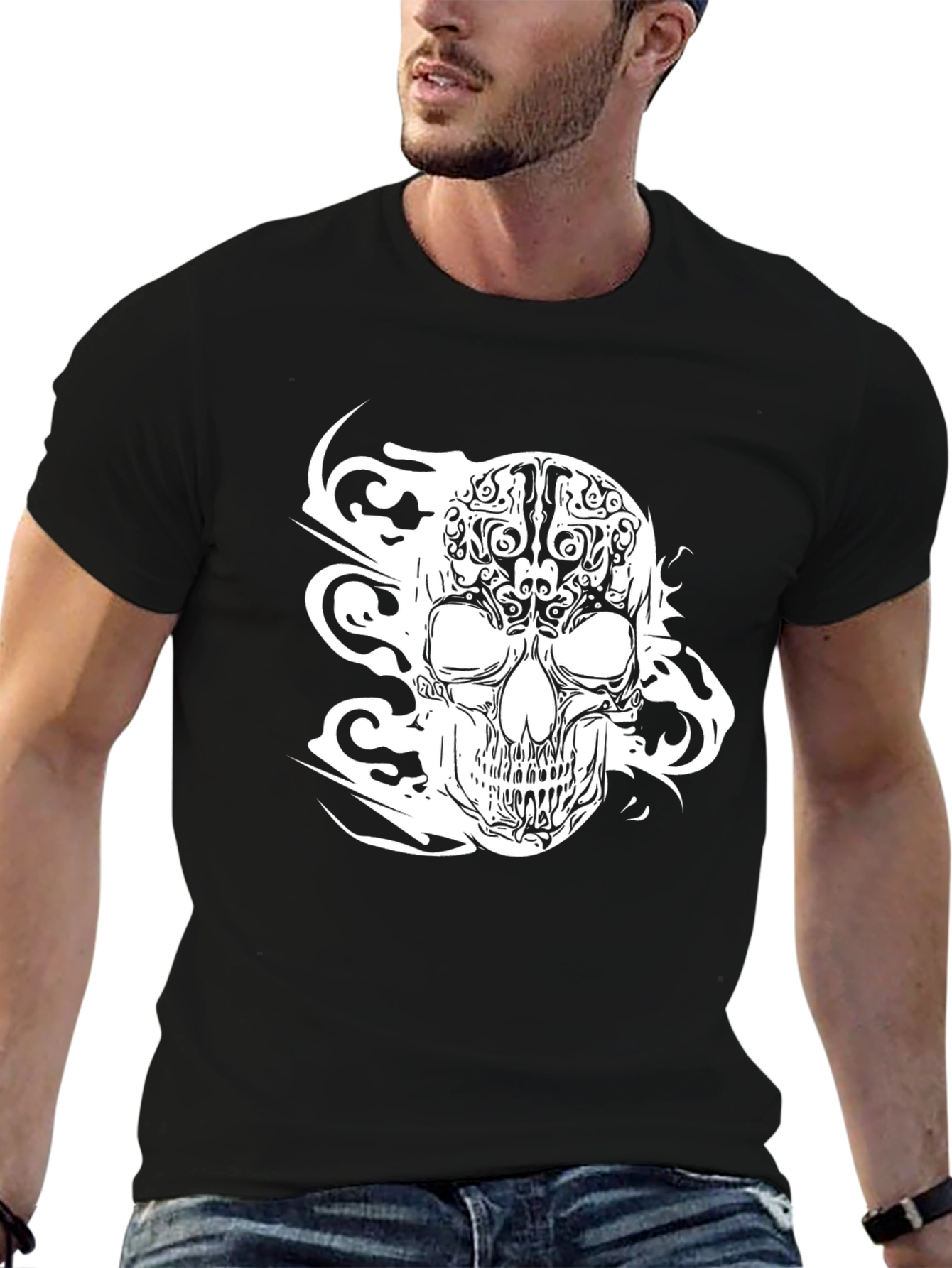 Skull Graphic Print Black T-Shirt