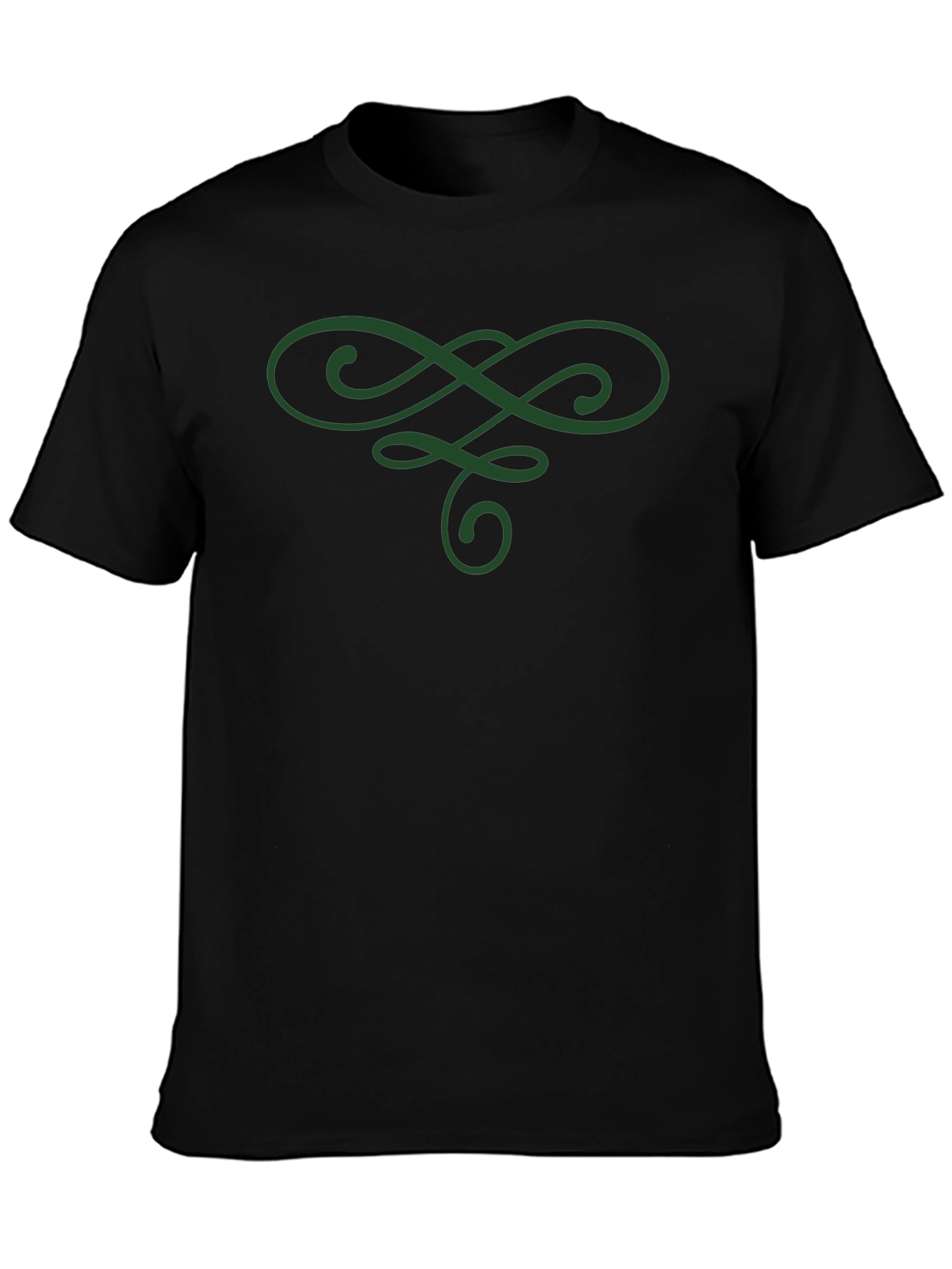 Elegant Green Swirl Graphic Black T-Shirt