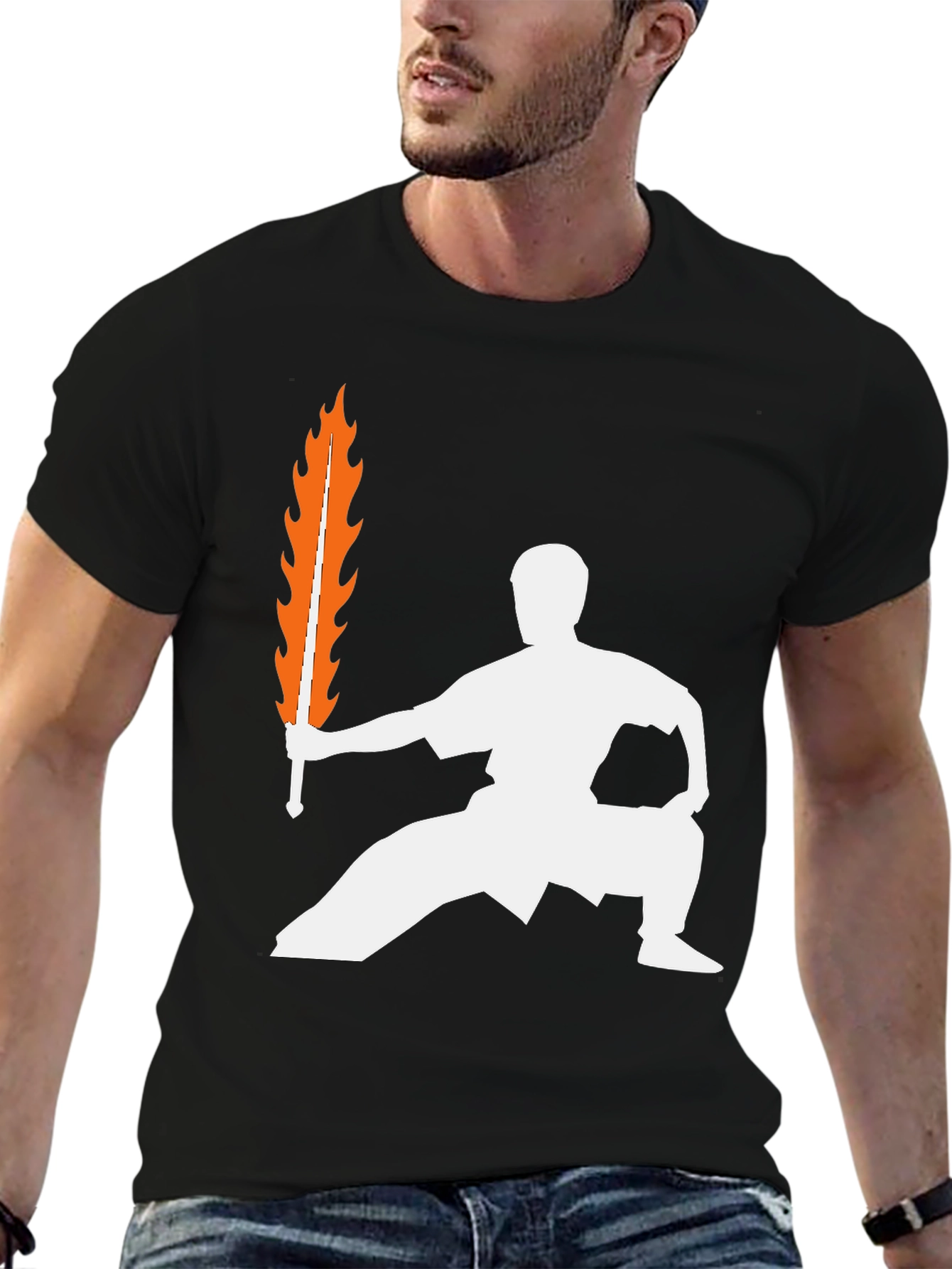 Martial Arts Fire Sword Graphic T-Shirt