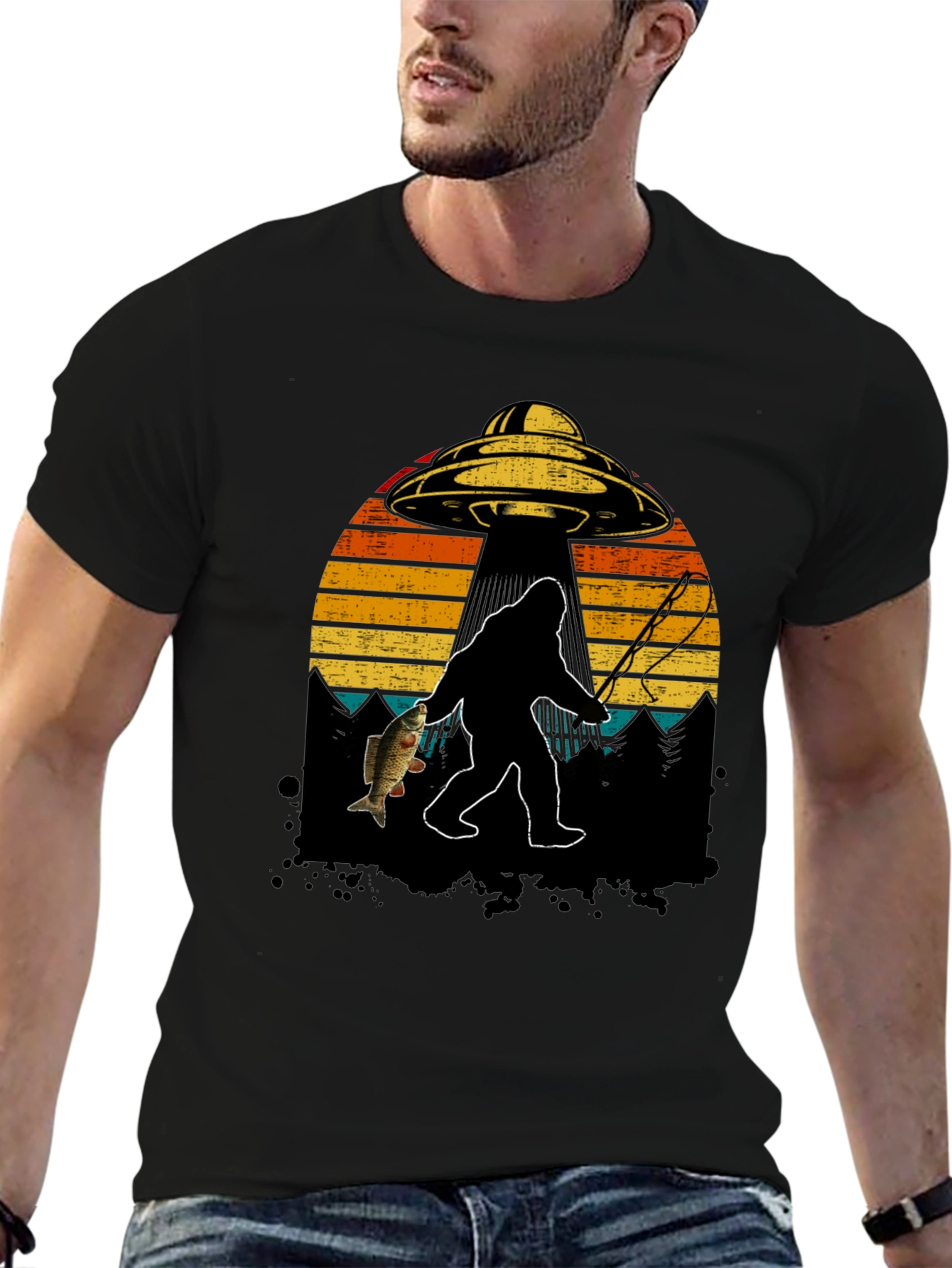 Bigfoot Fishing T-Shirt - UFO Design