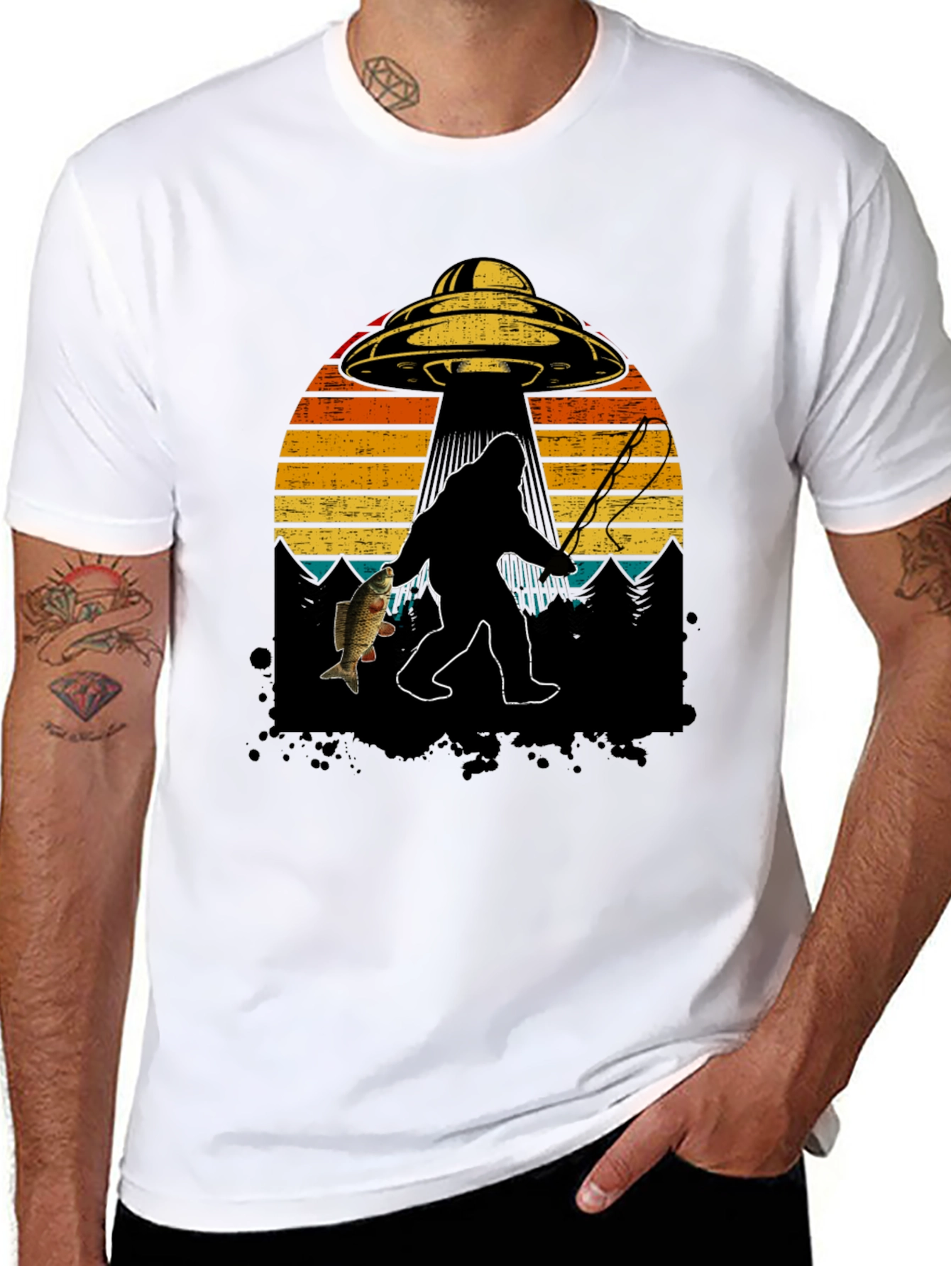 Bigfoot Fishing T-Shirt - UFO Design