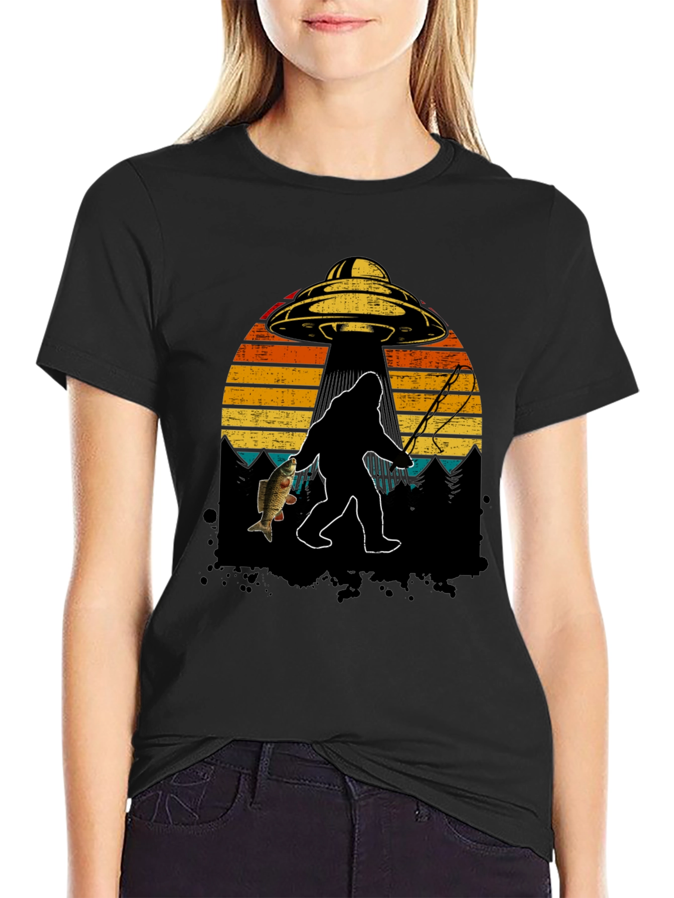 Bigfoot Fishing T-Shirt - UFO Design