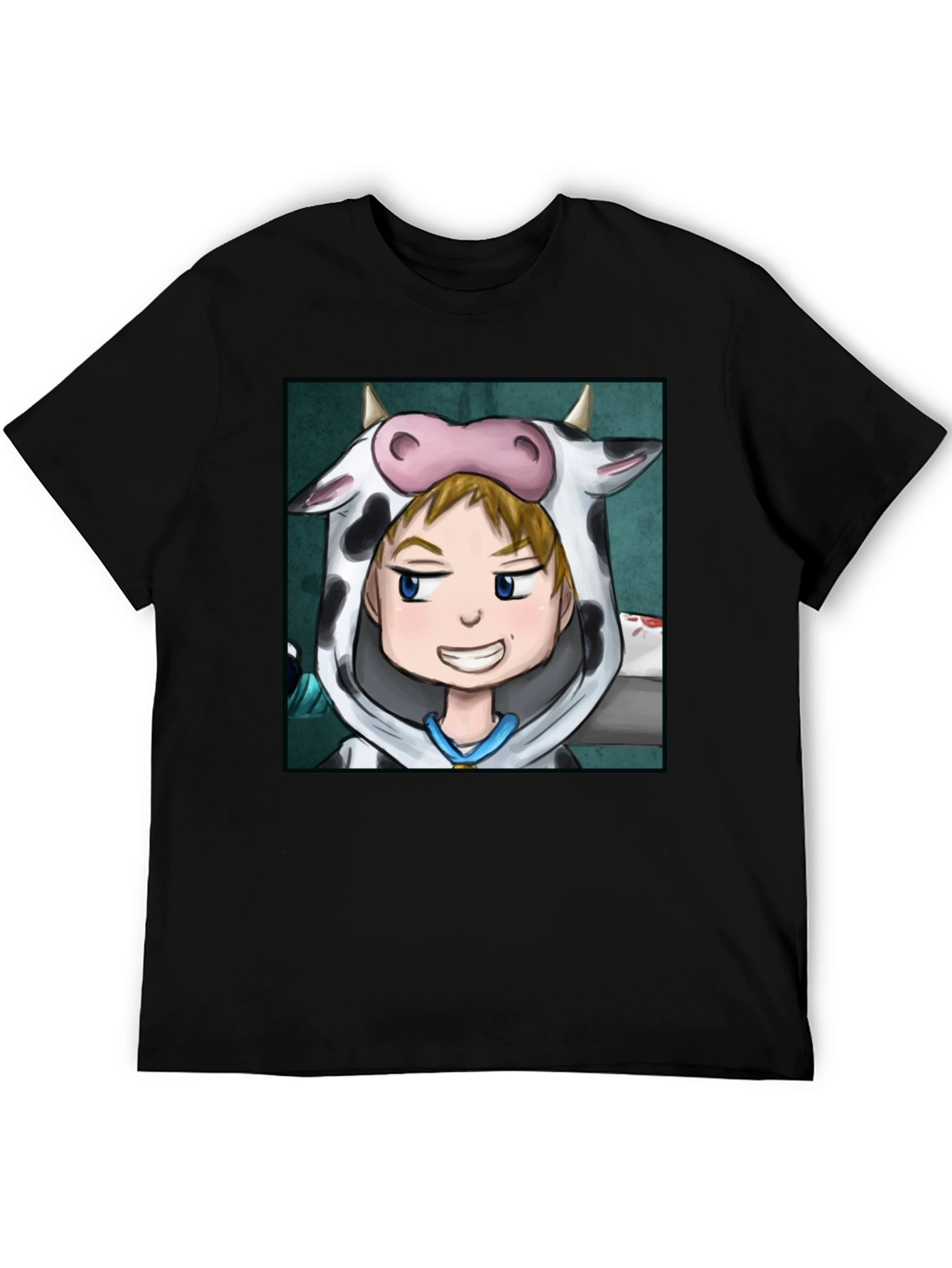 Cow Costume Character Black T-Shirt