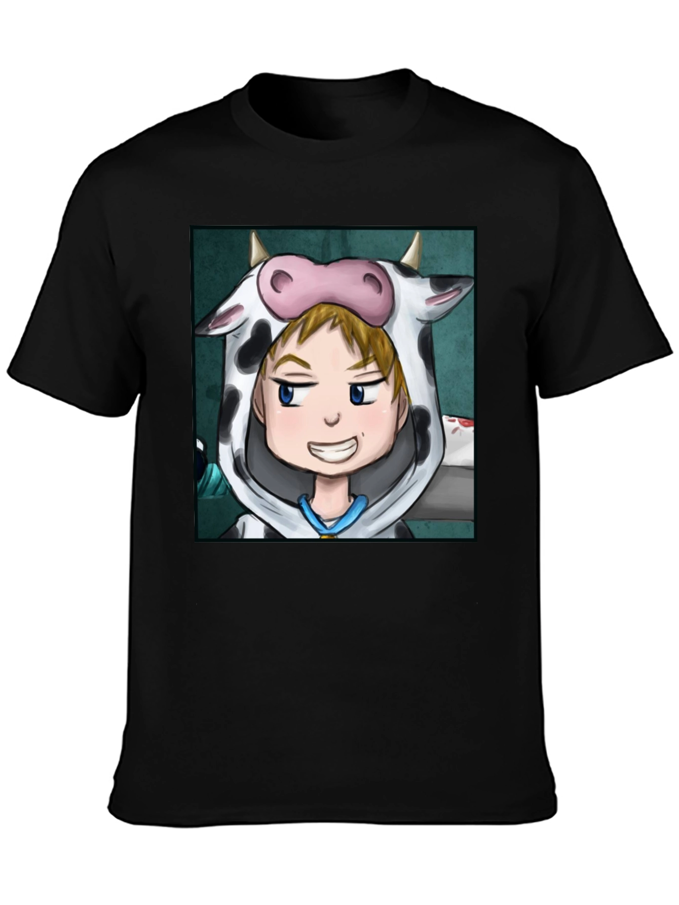 Cow Costume Character Black T-Shirt