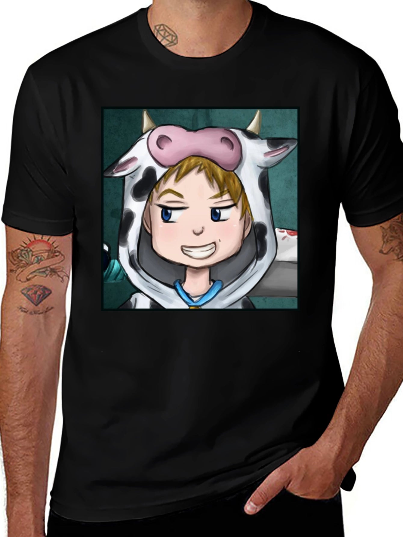 Cow Costume Character Black T-Shirt