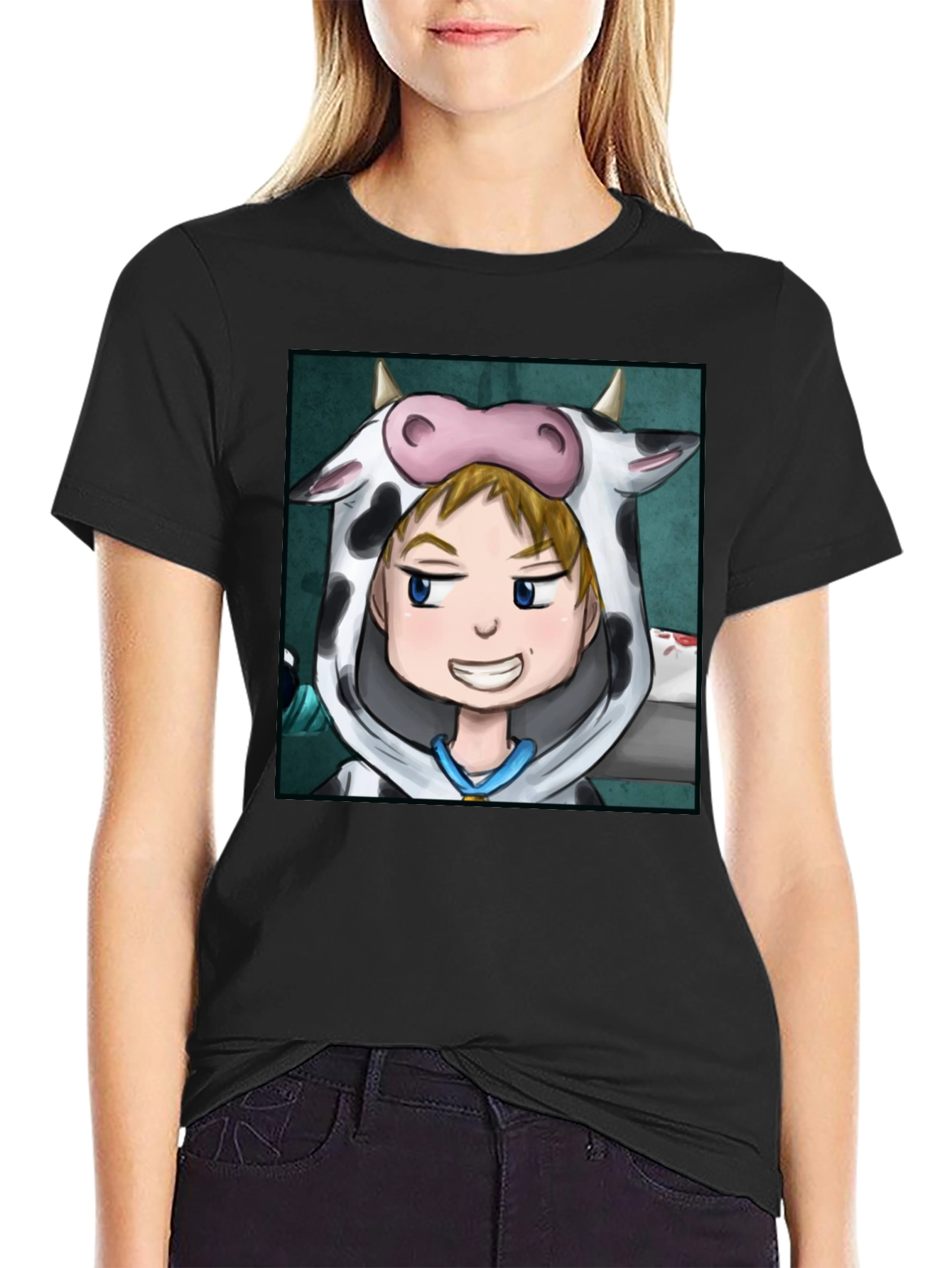 Cow Costume Character Black T-Shirt